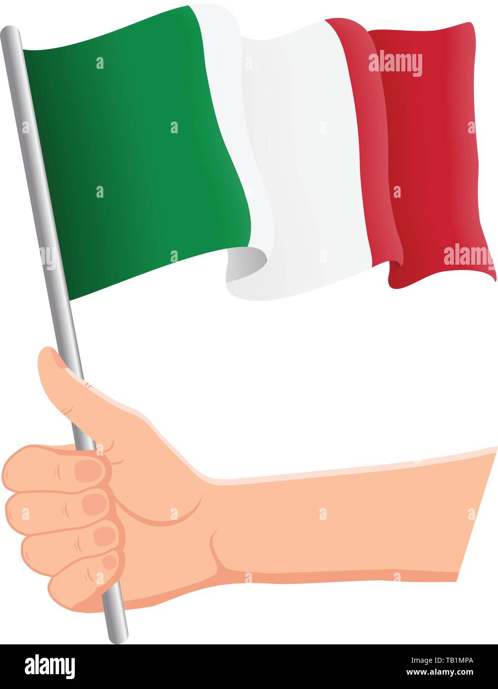 Main tenant et agitant le drapeau national de l'Italie. Fans, jour de l'indépendance, concept patriotique. Illustration vectorielle Illustration de Vecteur