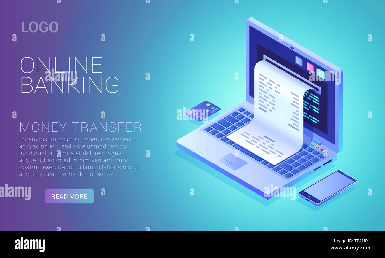 Concept de service bancaire en ligne, chèque d'écran de l'ordinateur portable, paiement internet Illustration de Vecteur