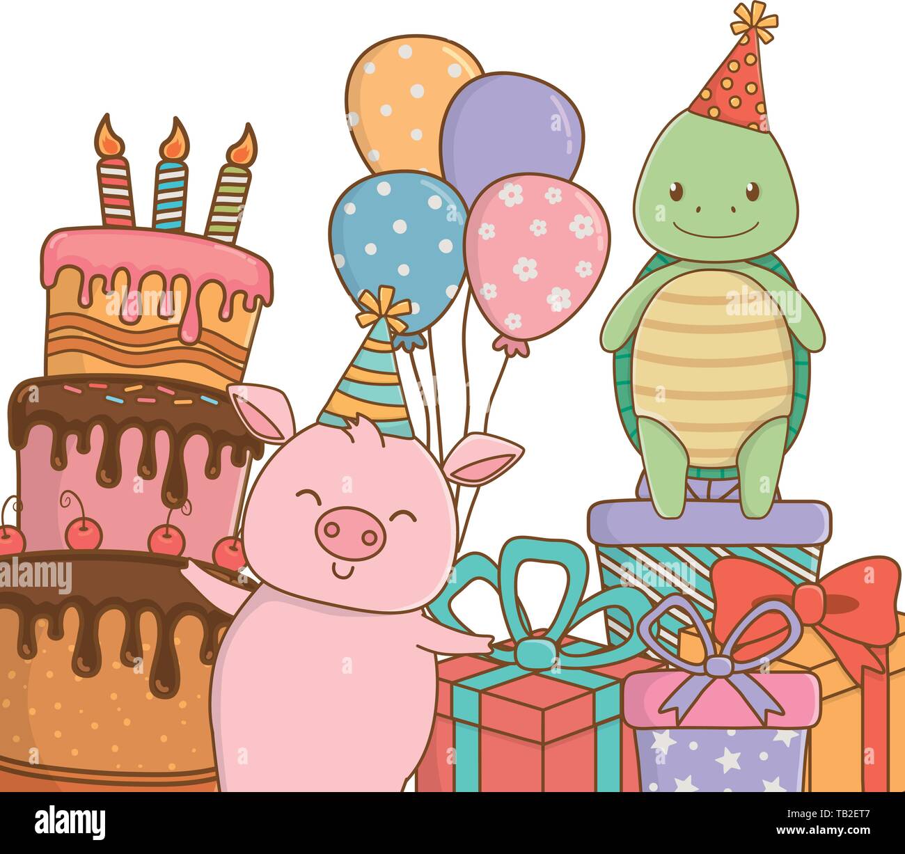 Cochon Et Tortue Design Dessin Anime Animal Joyeux Anniversaire Celebration Noel Decoration Et Theme Surprise Vector Illustration Image Vectorielle Stock Alamy