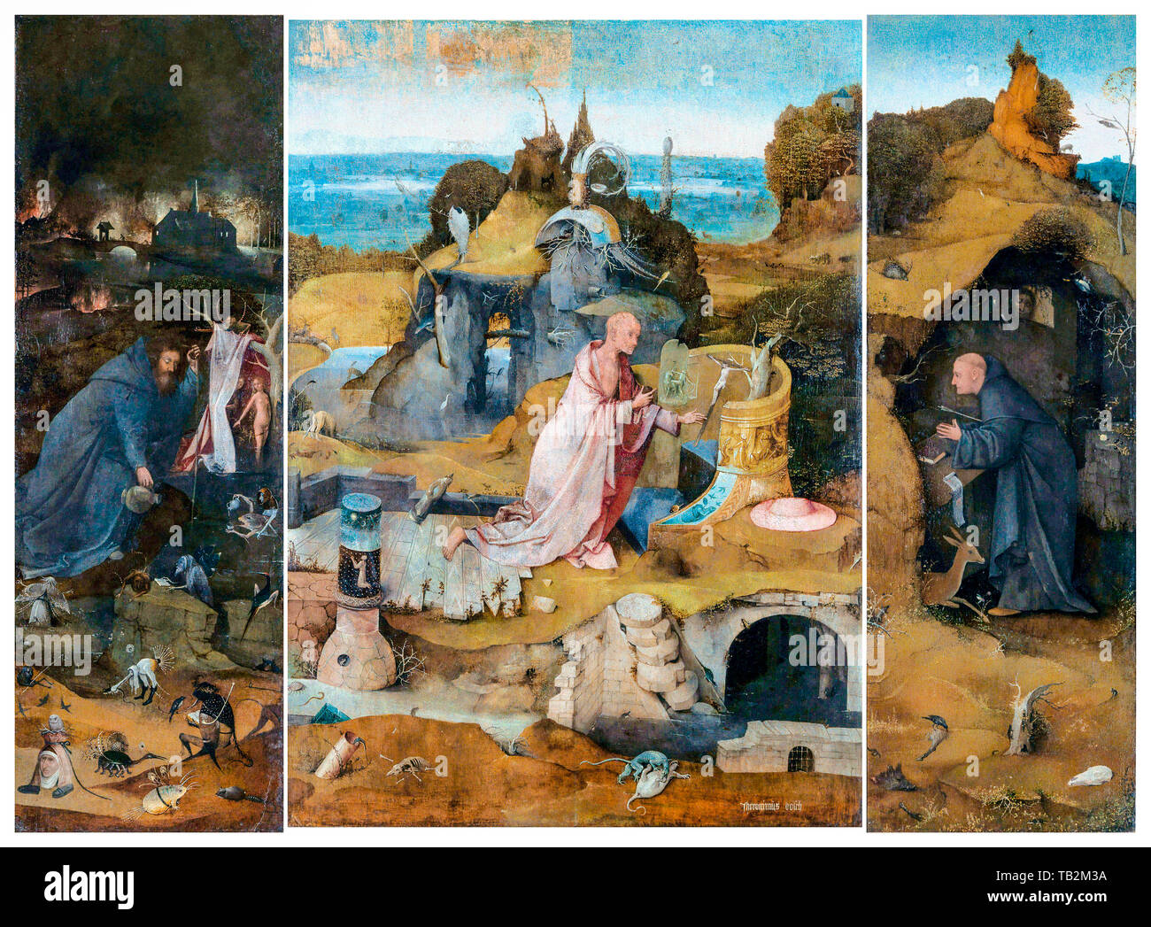 Jérôme Bosch, l'Ermite Saints Triptyque, peinture, circa 1493 Banque D'Images