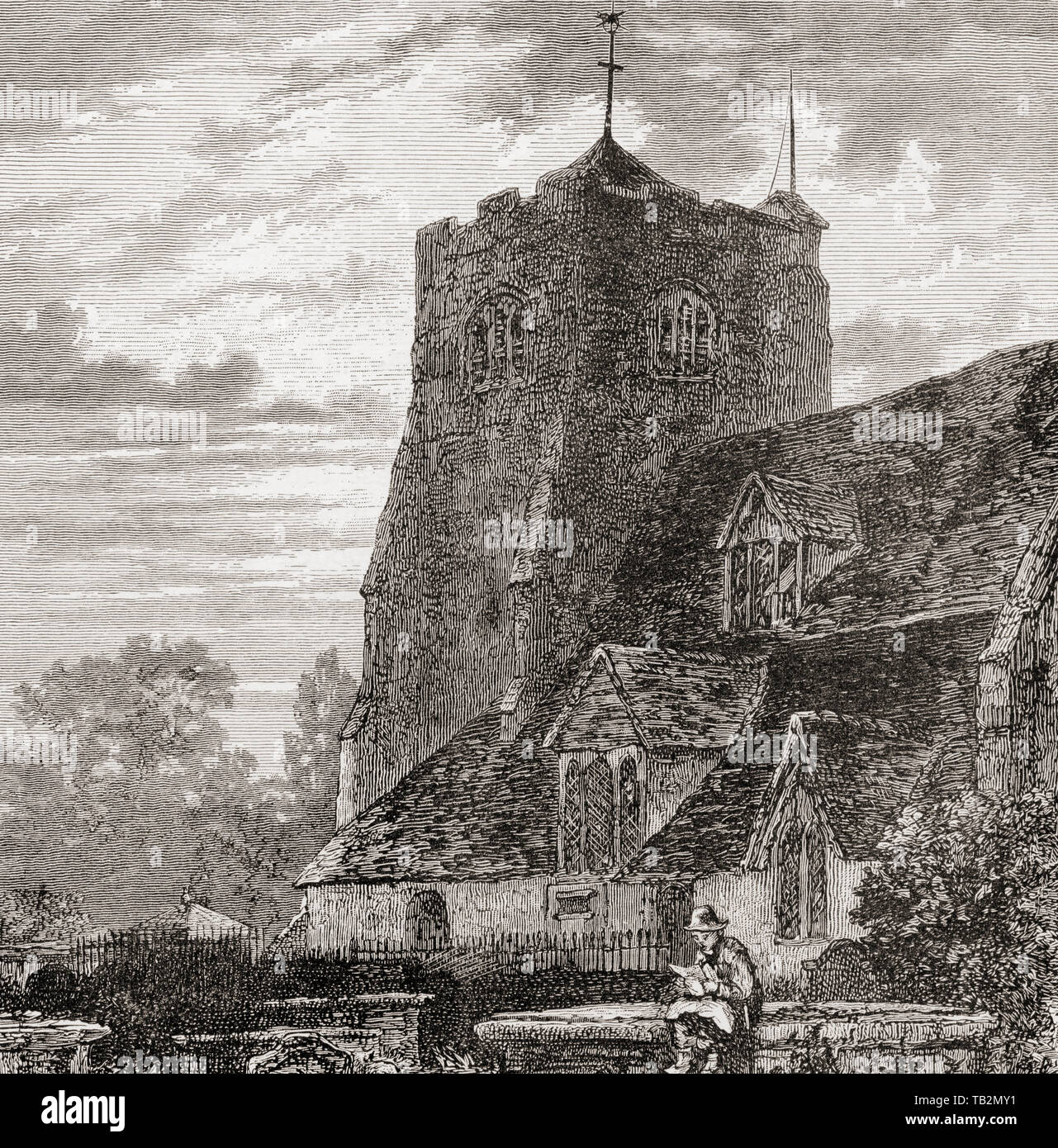 L'église de Sainte Marie et saint Nicolas, Leatherhead, Surrey, Angleterre, vu ici au 19e siècle. Cette paroisse anglicane église date du 11ème siècle. Photos de l'anglais, publié en 1890. Banque D'Images