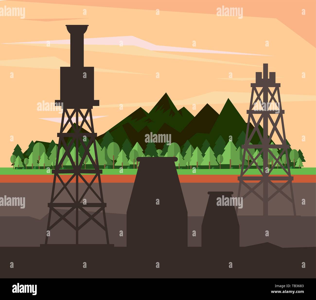 L'industrie du pétrole et de machines Illustration de Vecteur