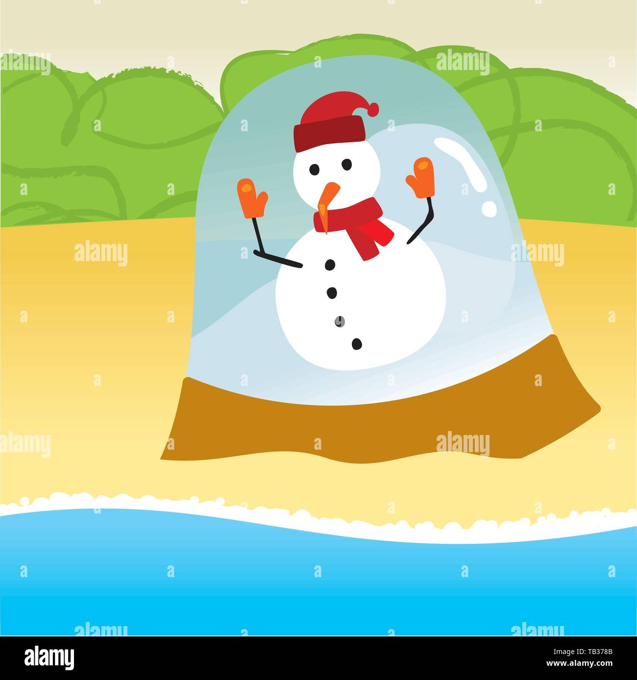 Vector illustration. Le Snowman piégés dans une plage d'été. Lisse et propre. Illustration de Vecteur