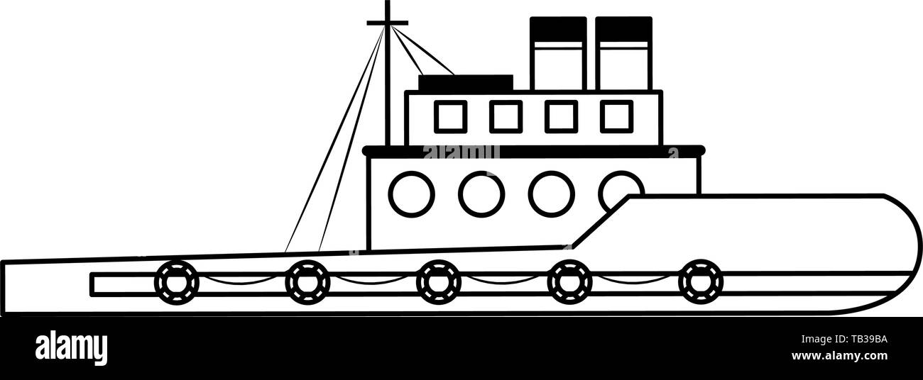 Bateau navire poisson isolé weda cartoon en noir et blanc Illustration de Vecteur
