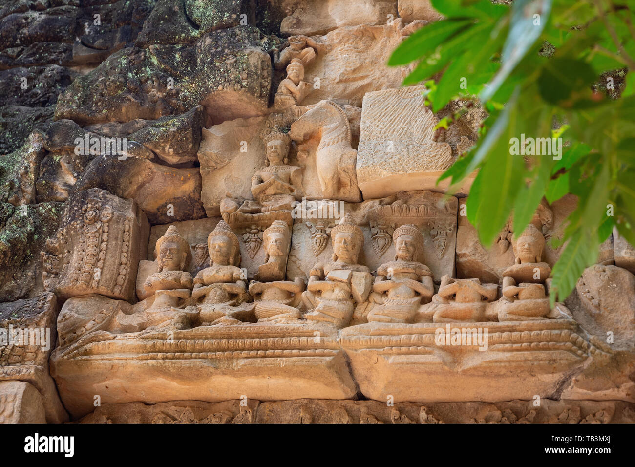 Sculpture à Ta Prohm Temple, Angkor, Site du patrimoine mondial de l'UNESCO, la Province de Siem Reap, Cambodge, Indochine, Asie du Sud, Asie Banque D'Images