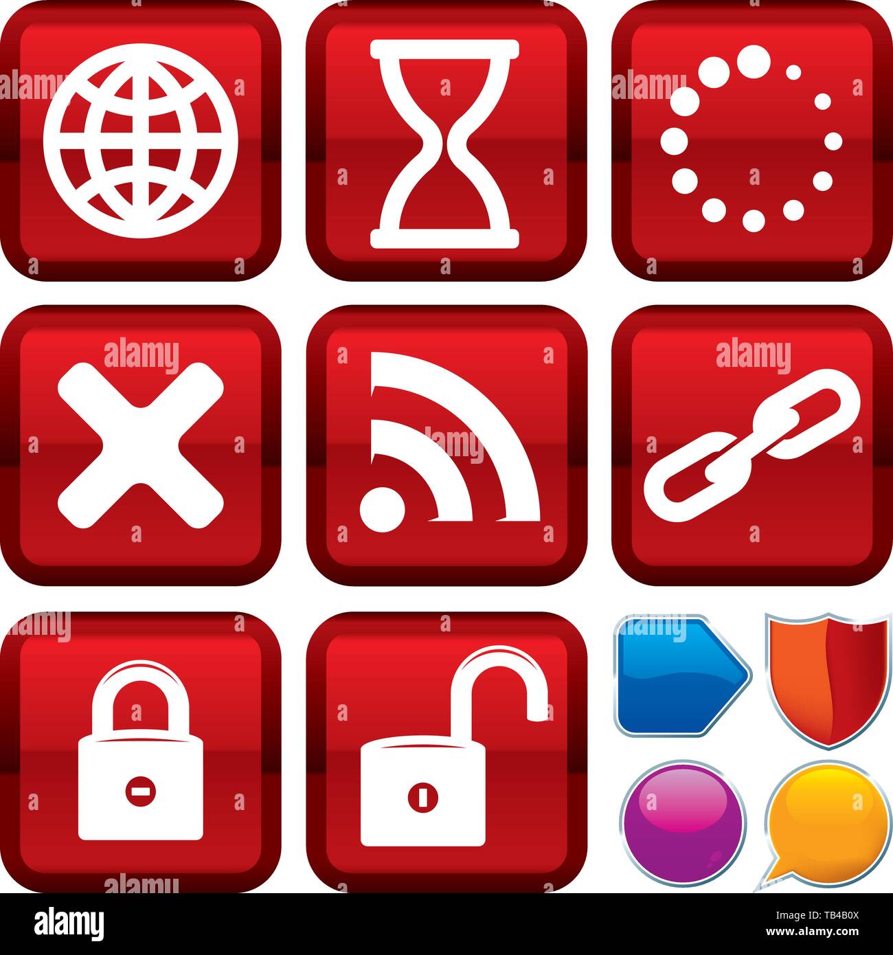 Vector illustration. Site web de l'ensemble d'icônes de boutons carrés. Style géométrique. Illustration de Vecteur