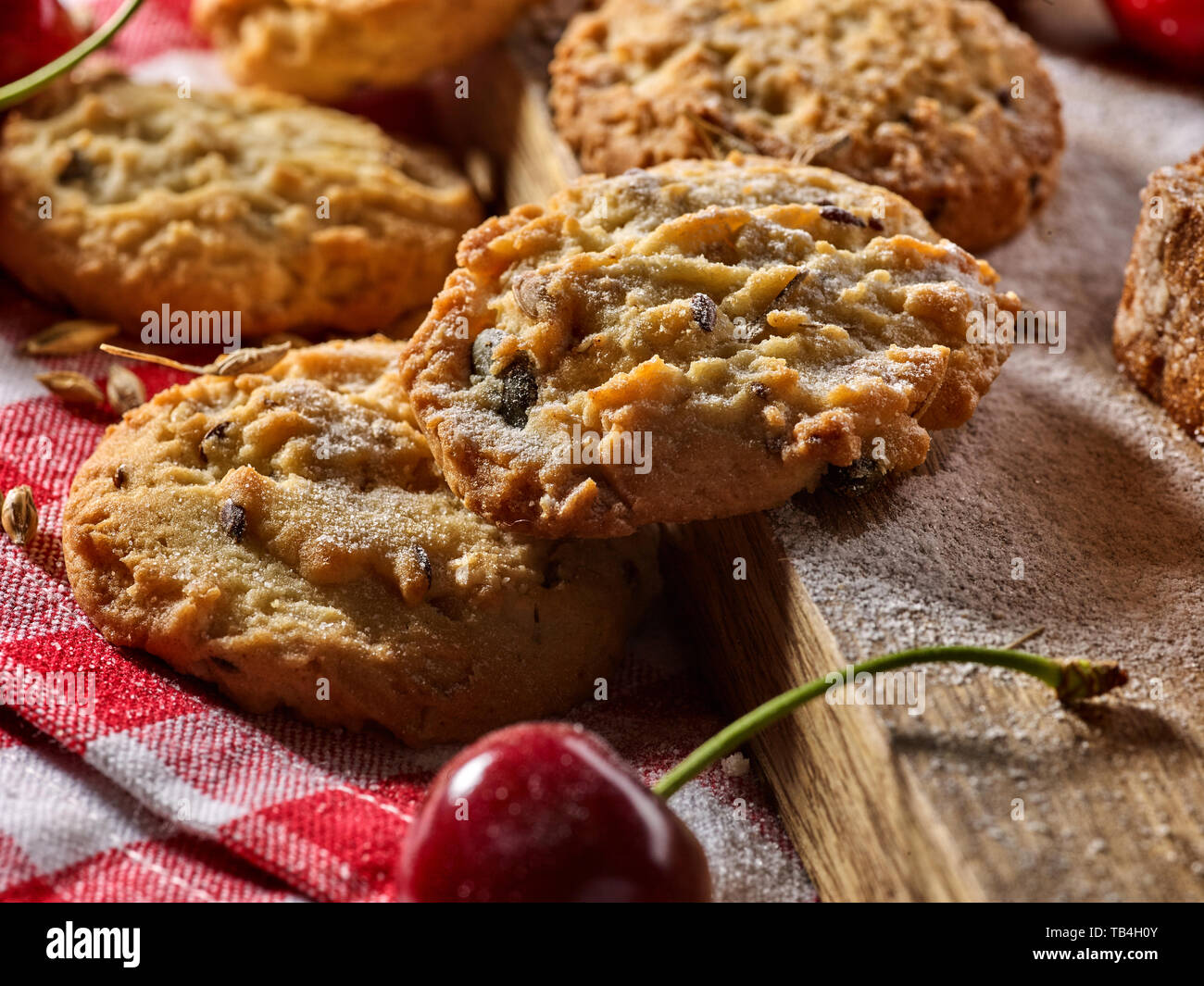 Biscuits à la collation et petit-déjeuner cherry close up Banque D'Images