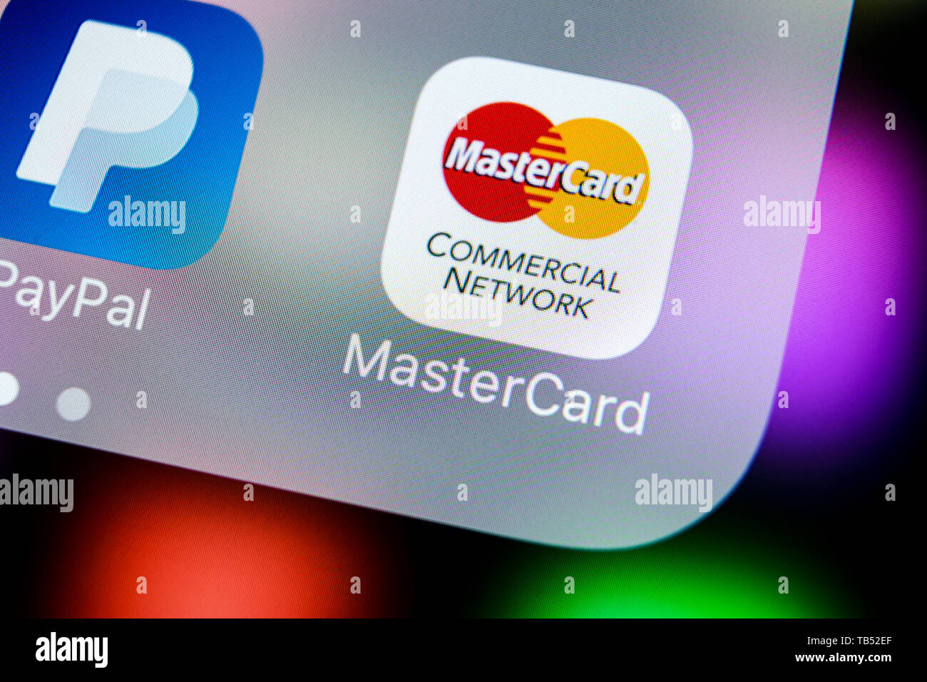 Kaliningrad, Russie, le 21 mars 2018 : MasterCard l'icône de l'application sur Apple iPhone écran X close-up. Master Card icône. MasterCard en ligne applicati Banque D'Images