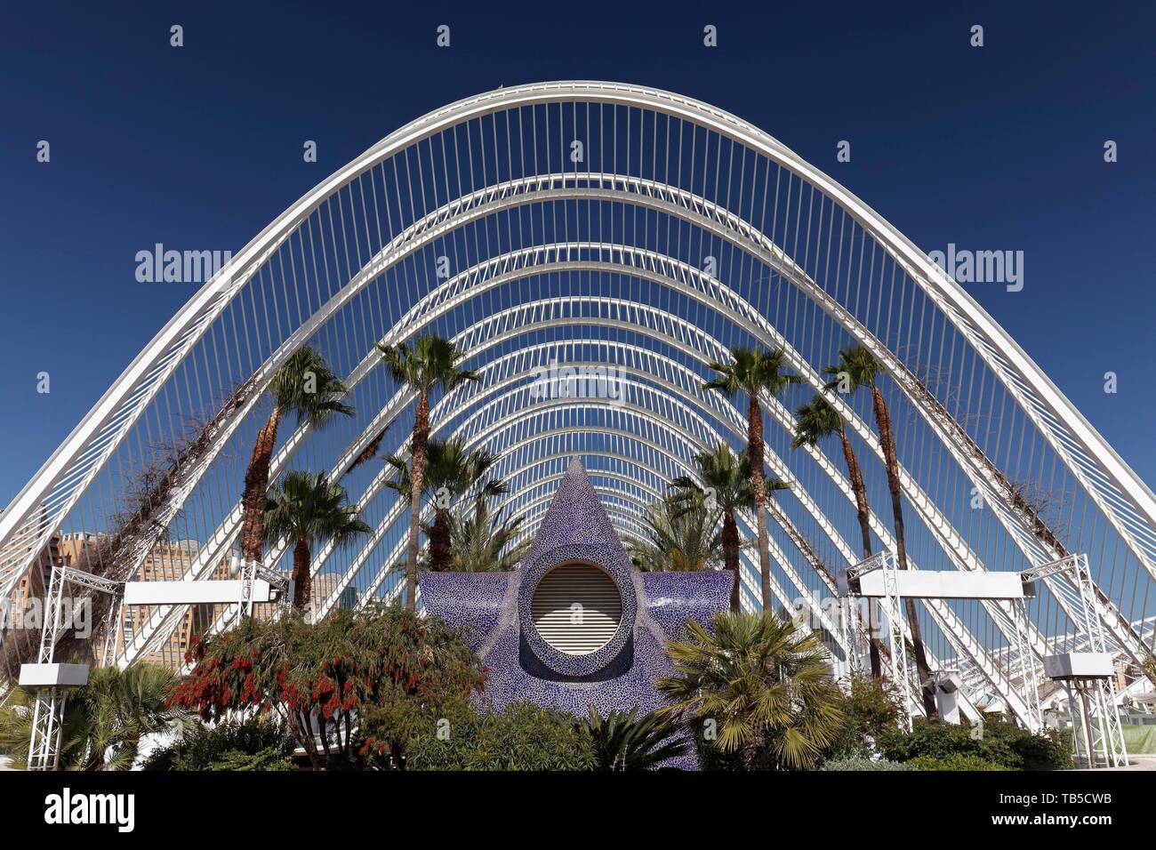 L'umbracle, couloir ombragé de palmiers, CAC, Ciutat des Arts i les Ciencies, architecte Santiago Calatrava, Valencia, Espagne Banque D'Images