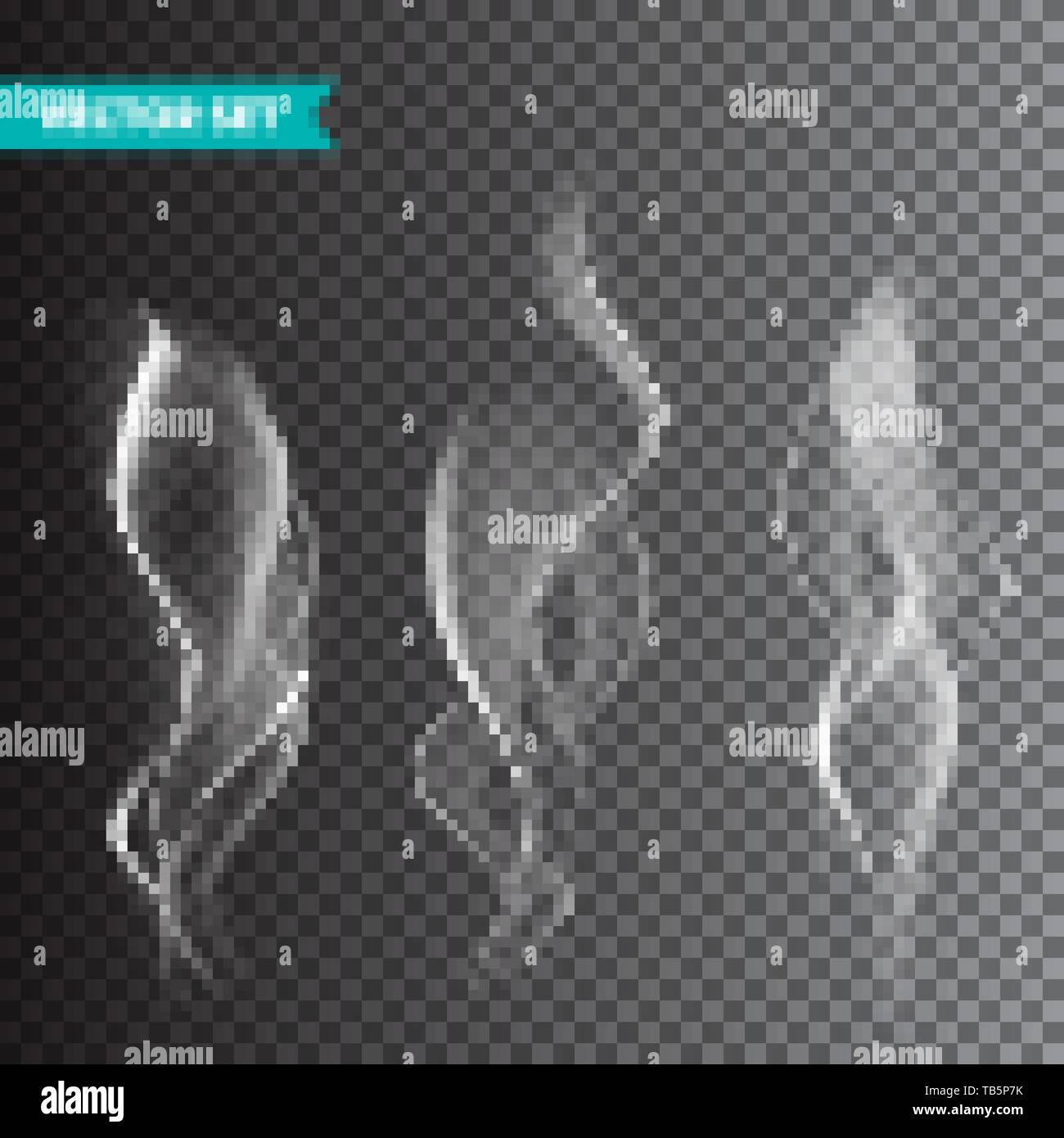 La fumée de cigarette réaliste définir isolé sur fond transparent. Vector vapeur dans l'air, débit vapeur. Brume, brouillard d'effet. Illustration de Vecteur