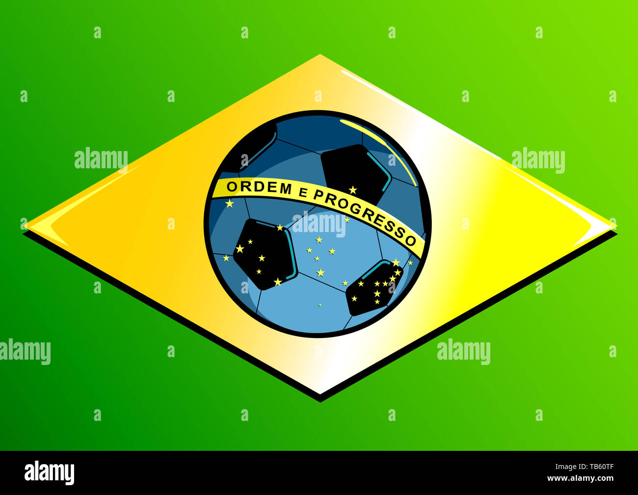 Illustration d'un drapeau brésilien avec un ballon de football. Banque D'Images