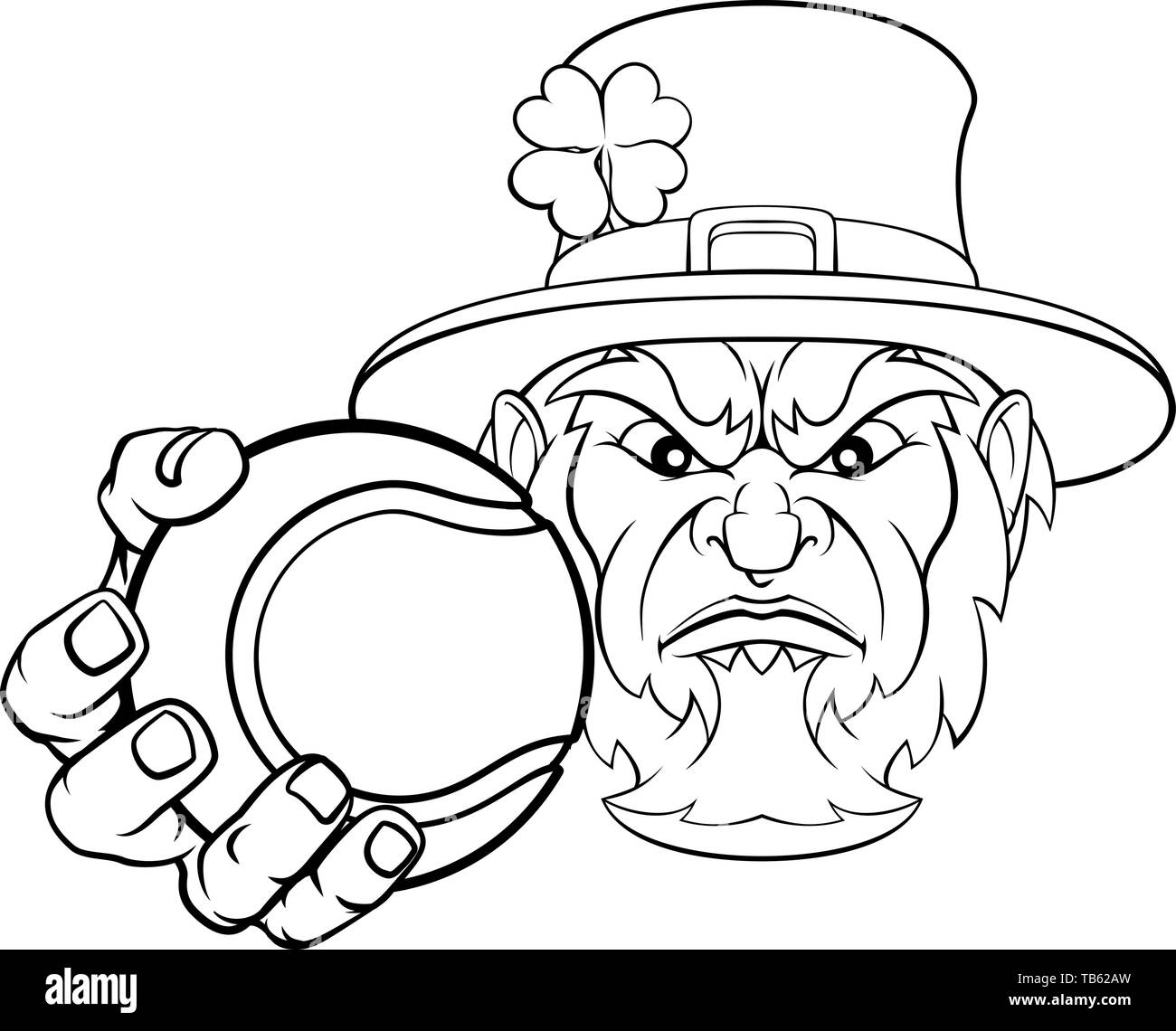 Leprechaun Holding Tennis Sports de balle Mascot Illustration de Vecteur