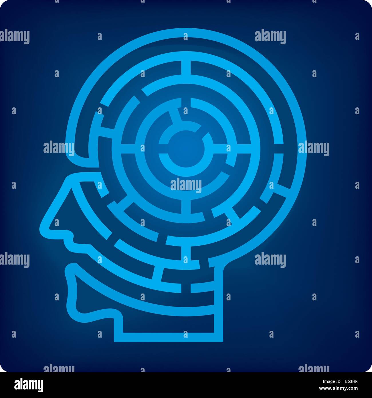 Vector illustration. Labyrinthe de l'icône de tête. Seul chemin labyrinthe en bleu. Isolées. Illustration de Vecteur