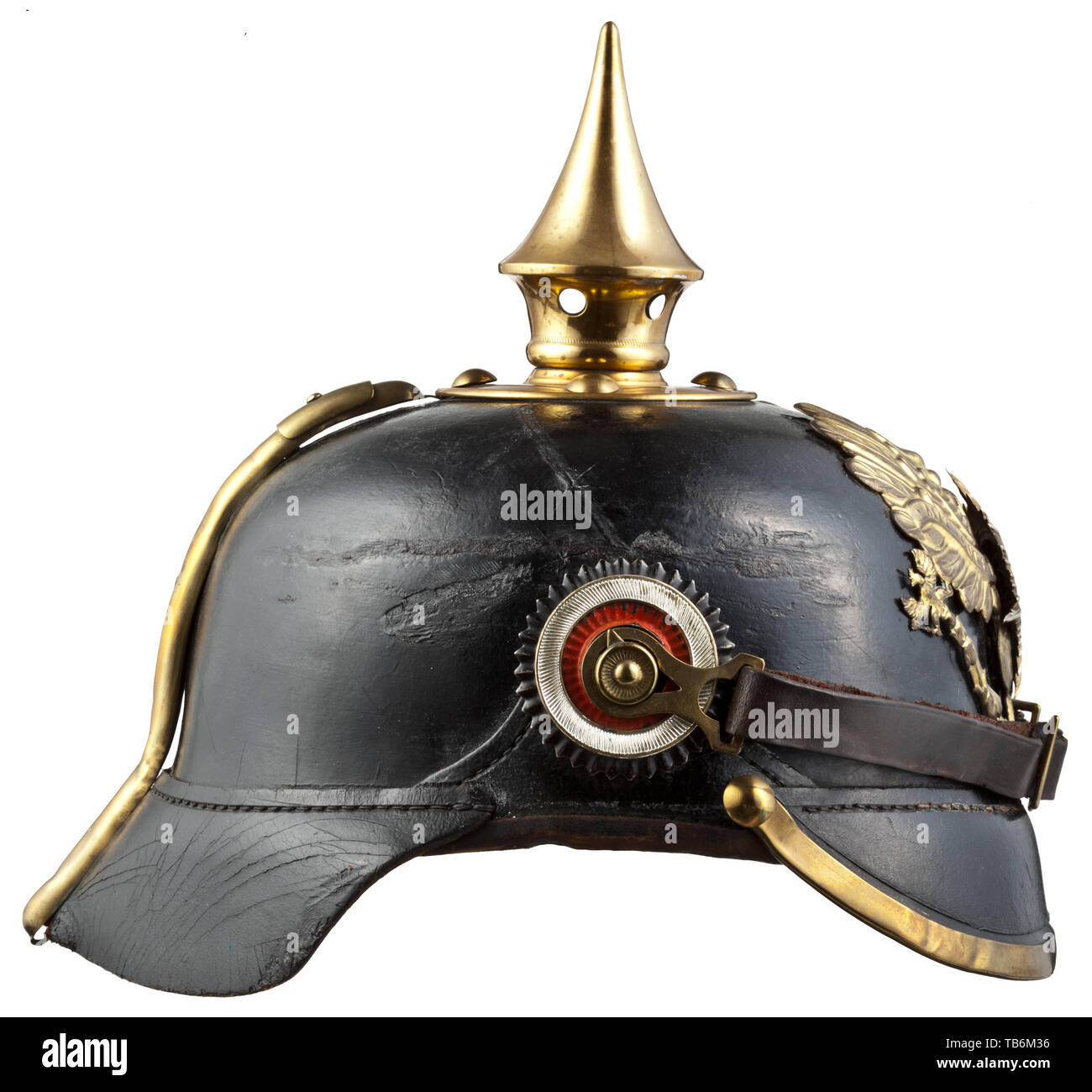 Pare-balles, casques, casque prussien model 1891/1895 pour les soldats et sous-officiers de la garde, le cuir avec raccord en laiton, Editorial-Use-seulement Banque D'Images