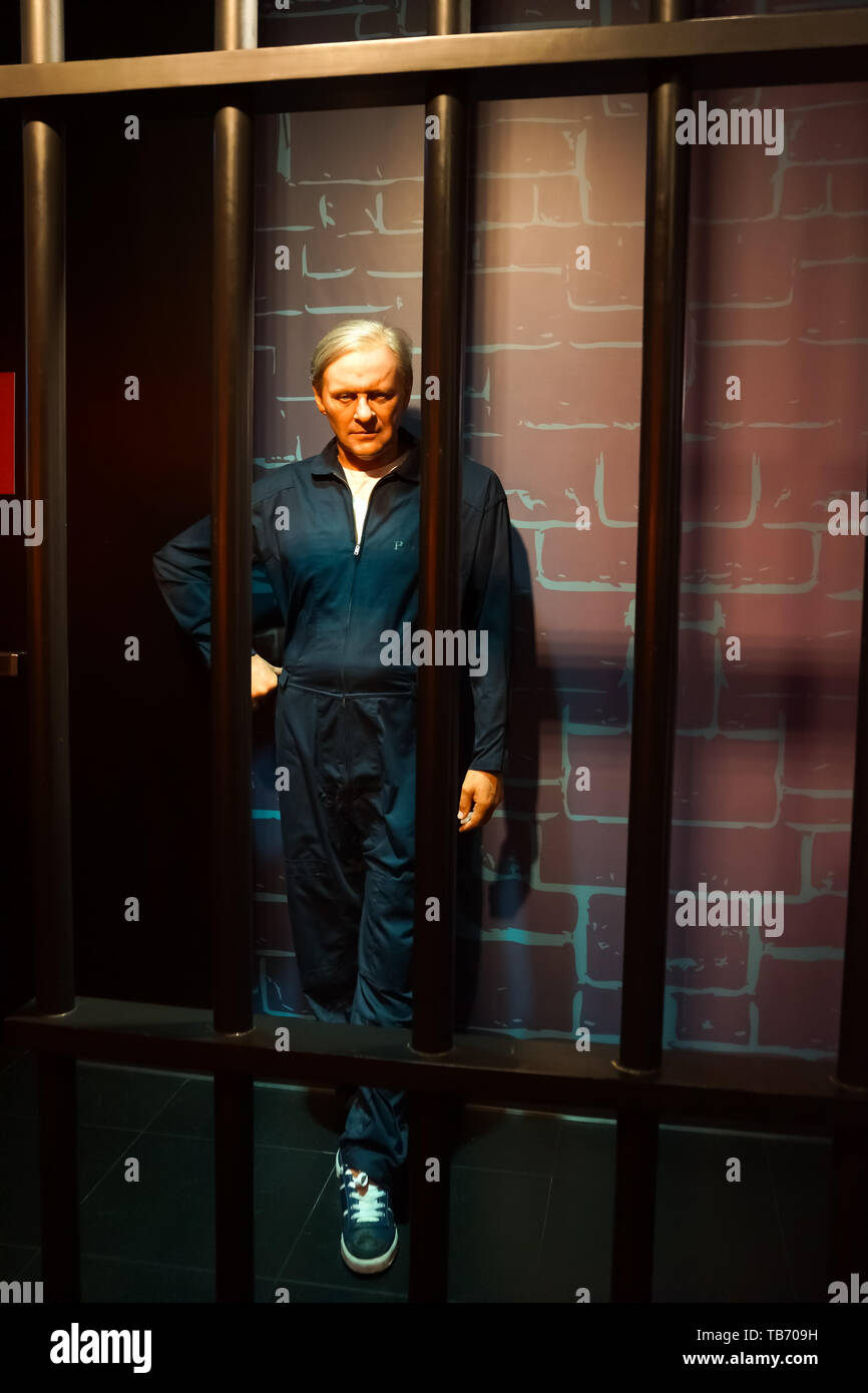 Bangkok, Thaïlande, mars 2013 un célèbre de cire Anthony Hopkins comme Hannibal Lecter sur l'affichage pour la promotion du musée de cire de Madame Tussauds. Direction générale de la dernière h Banque D'Images