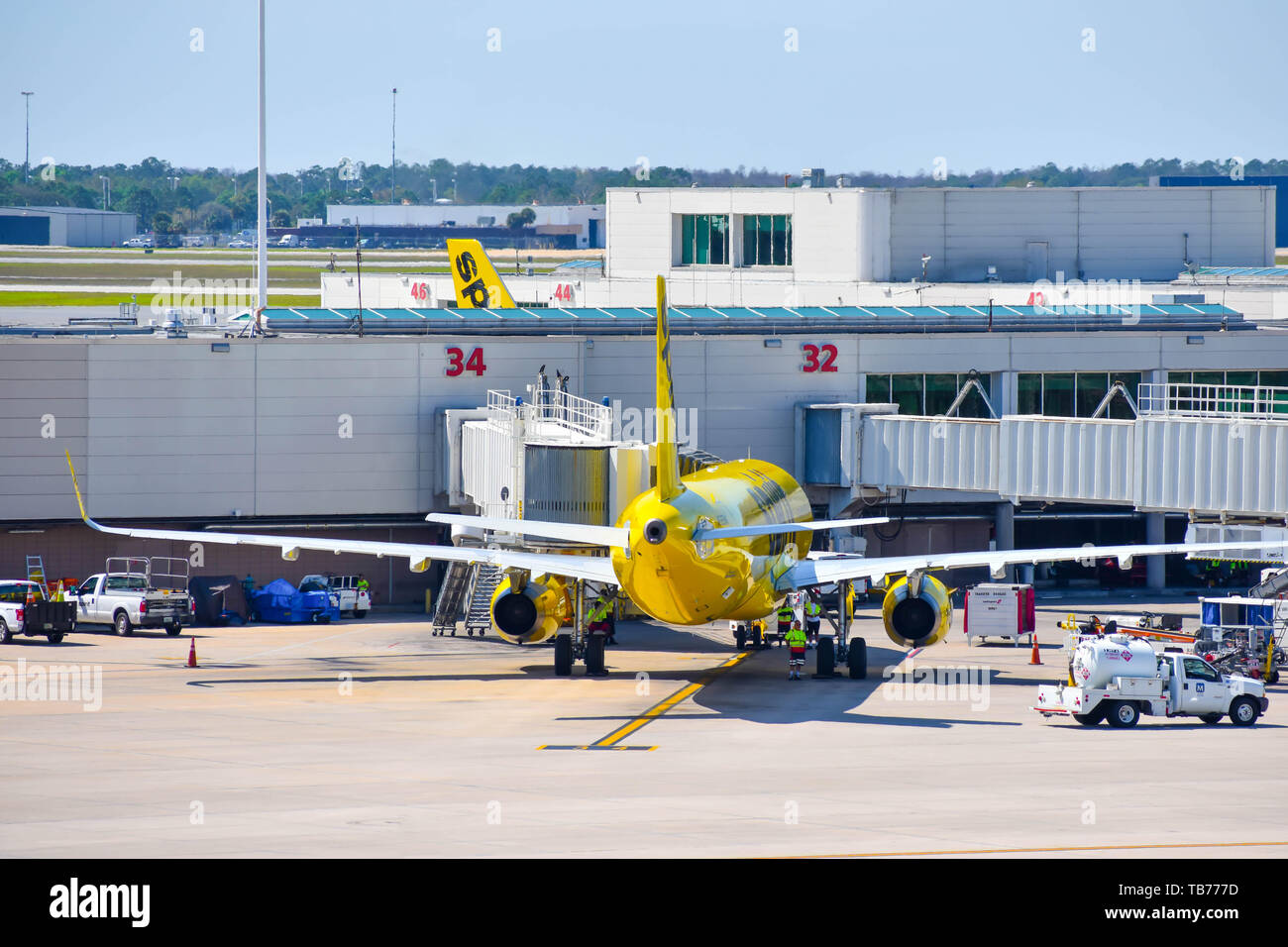 Orlando, Floride. 01 mars, 2019. Vue d'avion de Spirit Airlines (NK) à l'entrée dans l'Aéroport International d'Orlando (MCO) (1) Banque D'Images