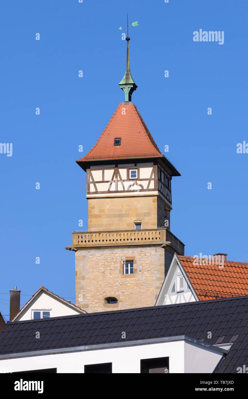 La haute tour d'angle, Waiblingen Baden-Wurttemberg, Allemagne Banque D'Images