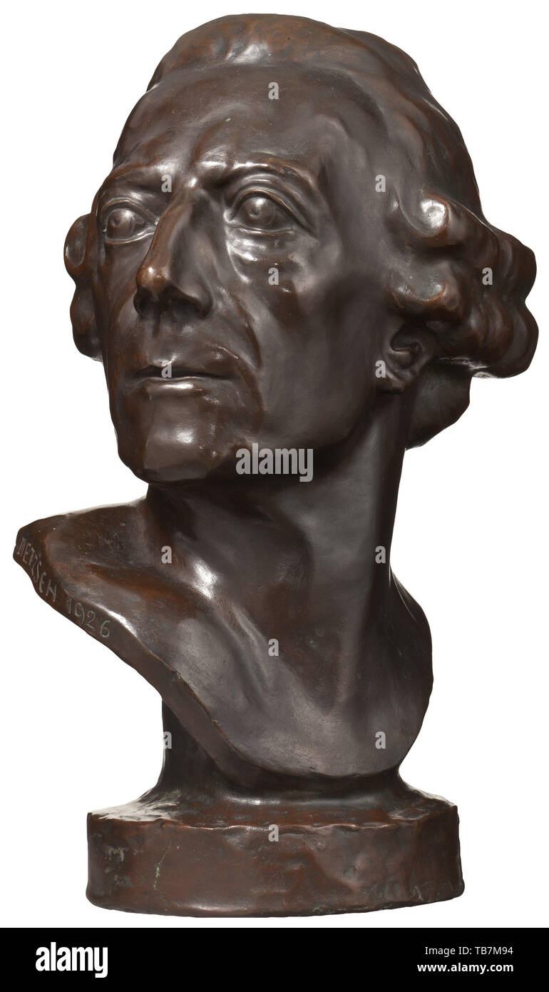 Heinrich Friedrich Dietzsch (1882 - 1956) - un buste en bronze de Frédéric le Grand, buste de bronze, Signée H.Dietzsch latéralement '1926' et 'Dresden avec foundry mark Bildguss 124'. Hauteur totale 46 cm., historique historique du 20ème siècle, Additional-Rights Clearance-Info-Not-Available- Banque D'Images