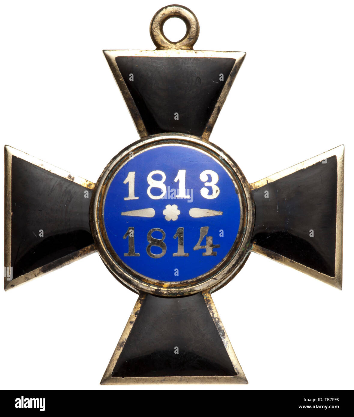 Ordre de Louise - une croix de 1813 - 1814 Ordre de la chambre, croix de l'ordre en argent doré avec le simple nom cypher 'L' de la reine Louise entourée d'étoiles, vers 1920. L'émail noir de l'enveloppe convexe cross arms est complètement même avec les surfaces, dans la tradition de l'orfèvrerie de Prusse. Surface d'échange dans la minute médaillon avers, petites éraflures causées par l'utilisation. Avec son ruban. Largeur 32,5 mm. Poids 13,3 g. Ces exemples doré sont attestées comme ayant été attribués comme un ordre de la chambre des femmes par la maison de Hohenzollern à partir de la période de l'Additional-Rights Clearance-Info-Firs,-Not-Available Banque D'Images