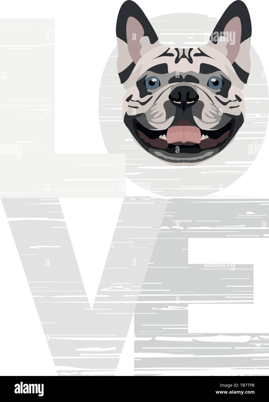 Bouledogue français, chien, amour, coeur, minet, illustration, effet grunge, heureux, vector, aboiements de chien chiot, ​​Eyes, levrette, pet, meilleur ami, fourrure, chien hea Illustration de Vecteur