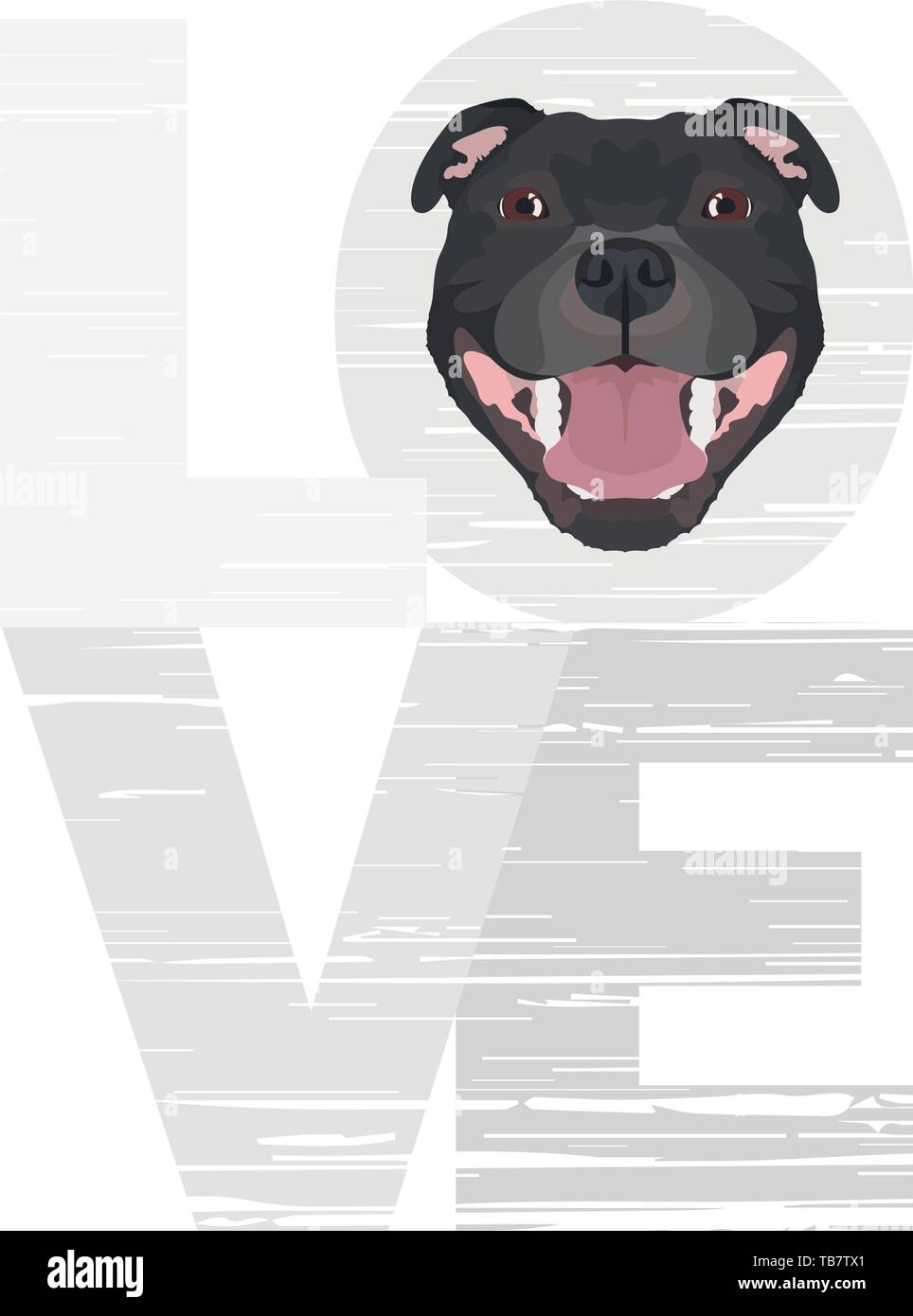 Amour Staffordshire Bull Terrier - Une tête de chien avec le mot amour. Le chien est le meilleur ami de l'homme et est apprécié comme animal de compagnie. Illustration de Vecteur