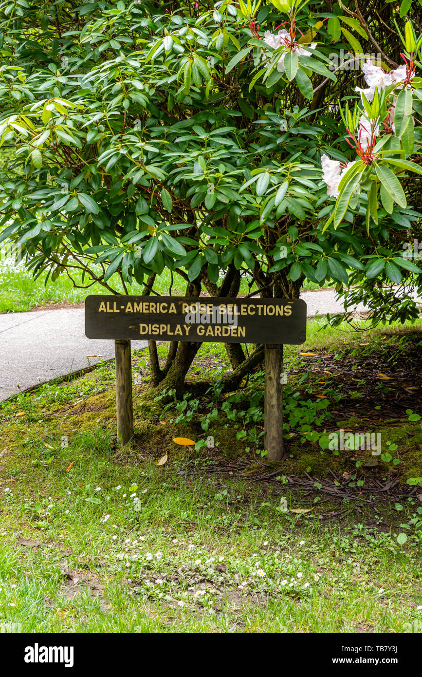 Signe pour le roase jardin à Shore Acres State Park, Coos Bay (Oregon) Banque D'Images