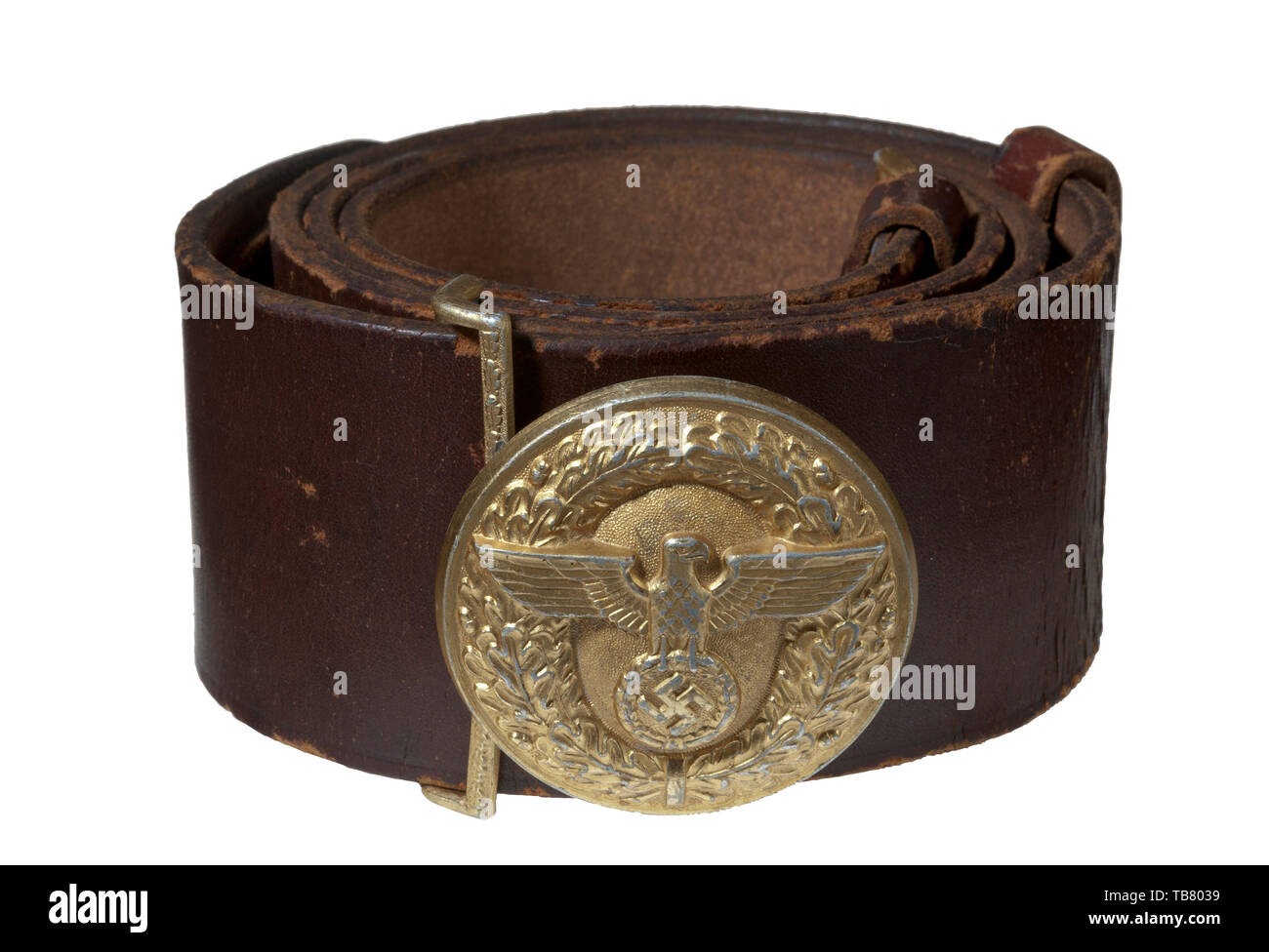 La courroie ET BOUCLE JOHN WAHL, une collection officielle du NSDAP et  boucle de ceinture en cuir, aluminium 57 mm de diamètre, le cachet du  service de garde de boucle d'or 85 %