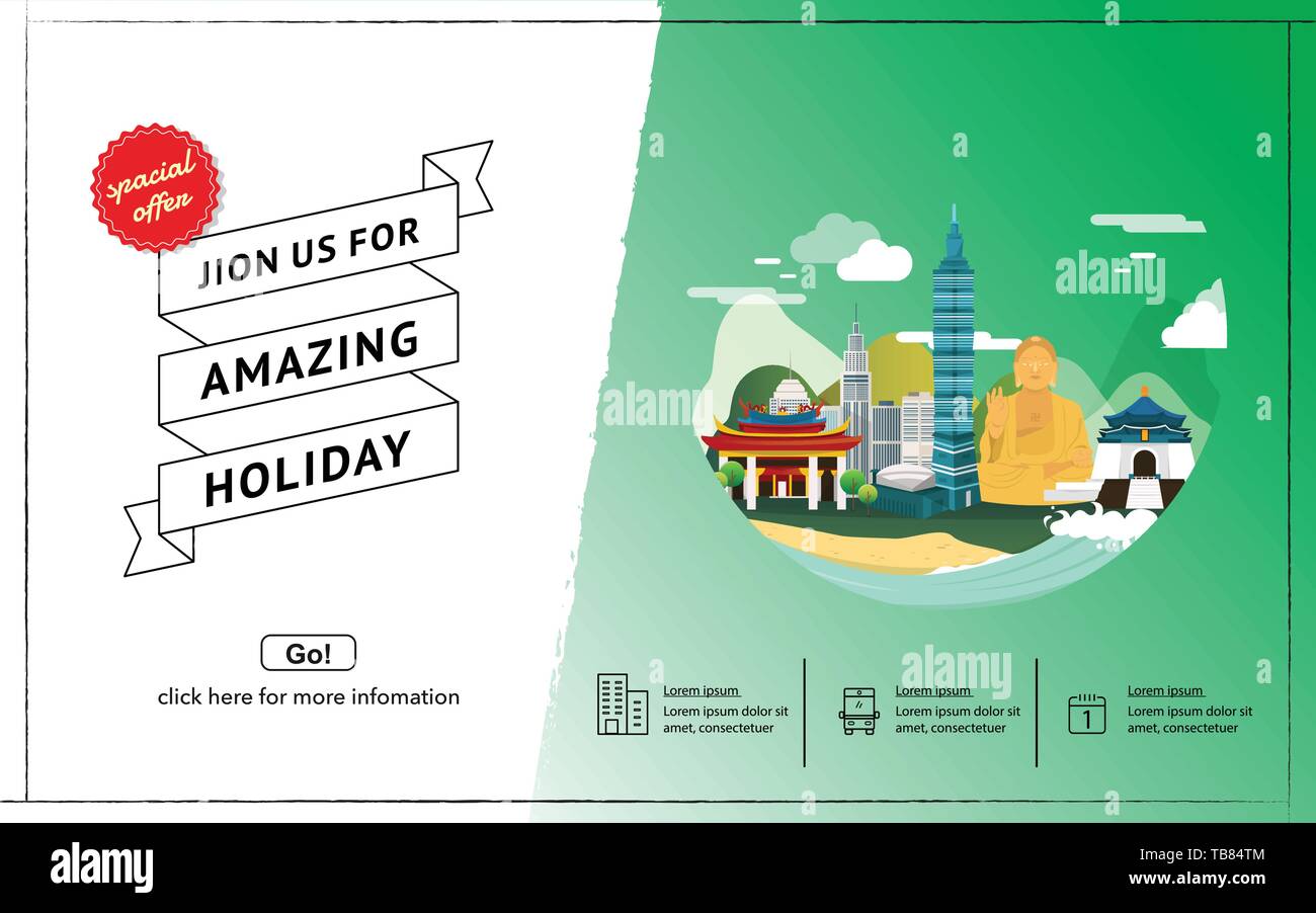 Attraction touristique étonnante landmarks in Taiwan illustration design Illustration de Vecteur