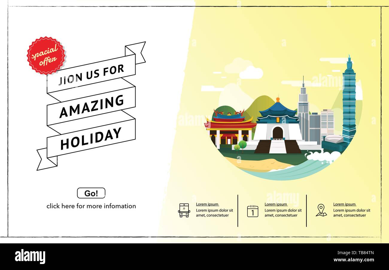 Attraction touristique étonnante landmarks in Taiwan illustration design Illustration de Vecteur