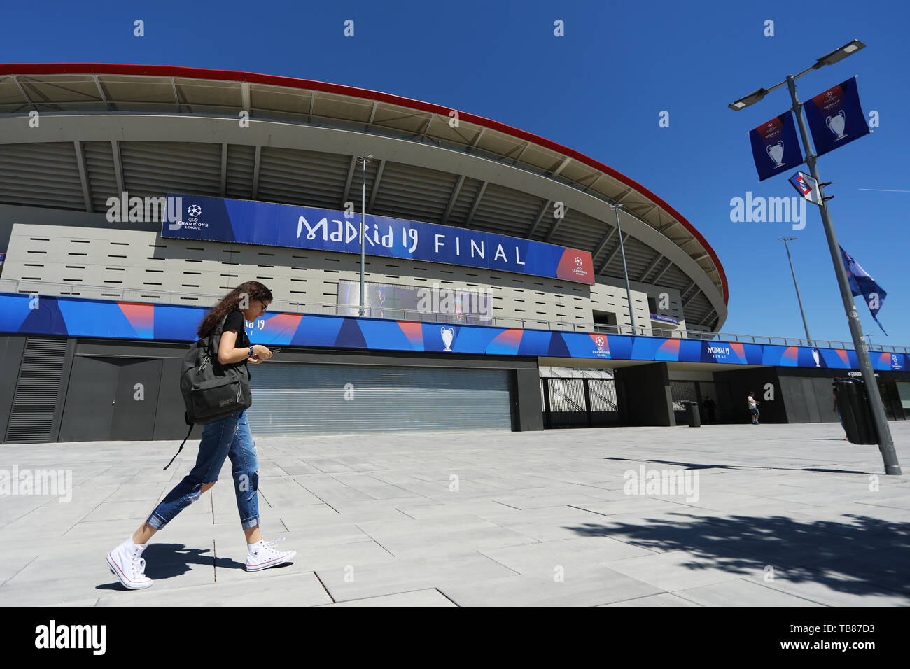 Vue générale à l'extérieur du stade finale de l'UEFA Champions League - Construire l'avenir du match entre Tottenham Hotspur v Liverpool, Wanda Stade Metropolitano, Madrid - 30 mai 2019 Banque D'Images