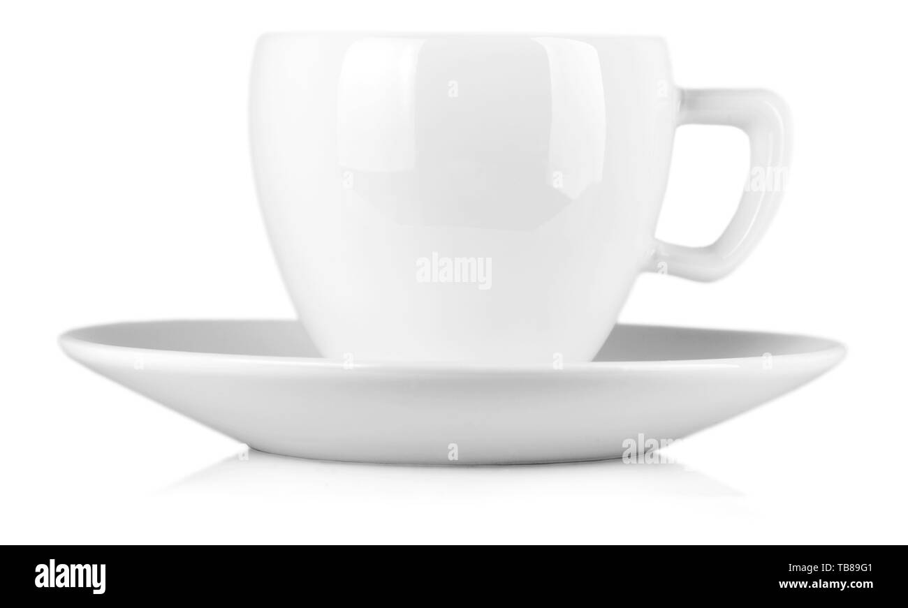 Petite tasse à café blanc isolé sur fond blanc Banque D'Images