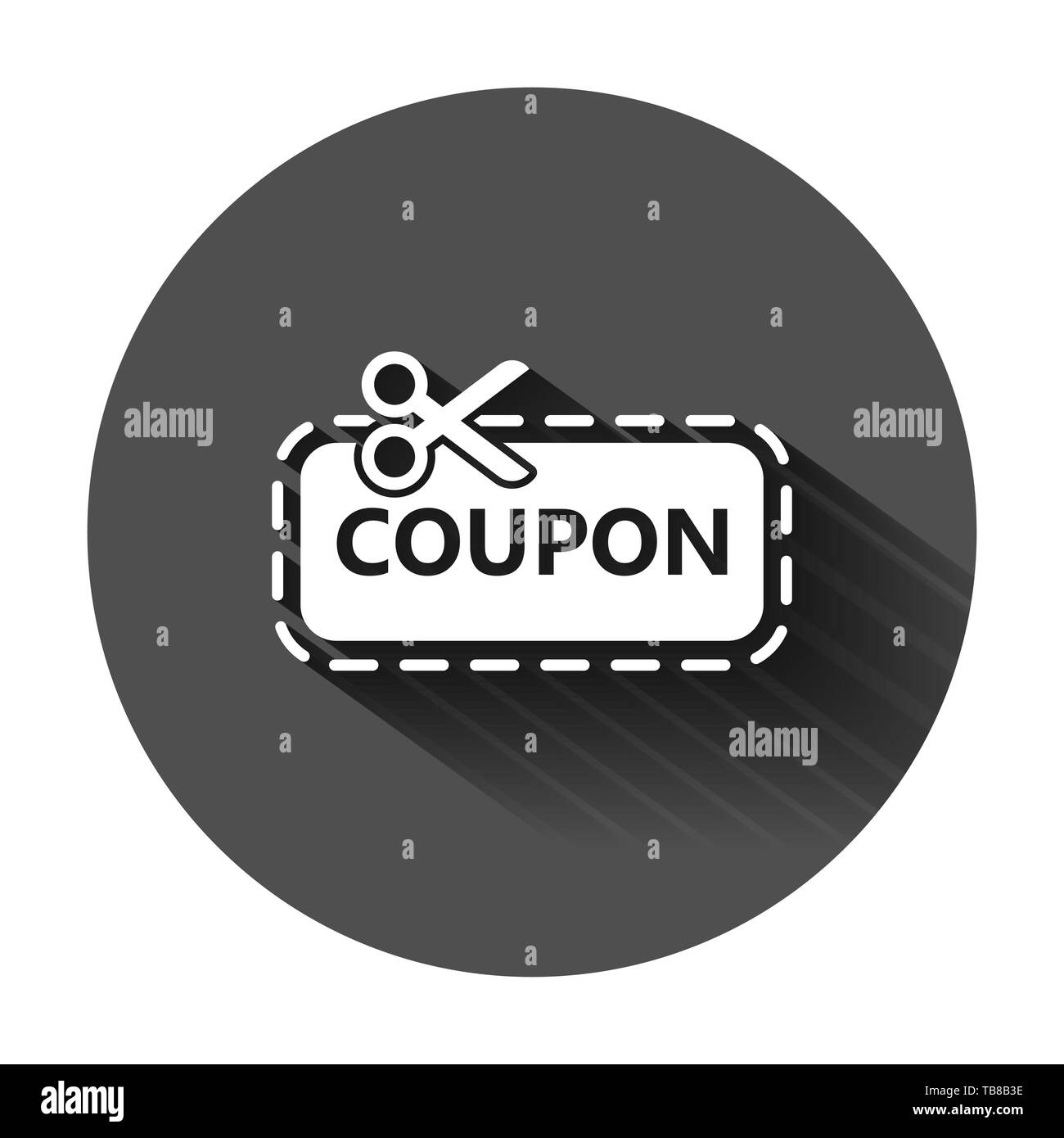 Coupon de l'icône dans le style plat. Ciseaux avec étiquette de prix vector illustration sur fond noir avec l'ombre. Vente d'autocollant conc Illustration de Vecteur