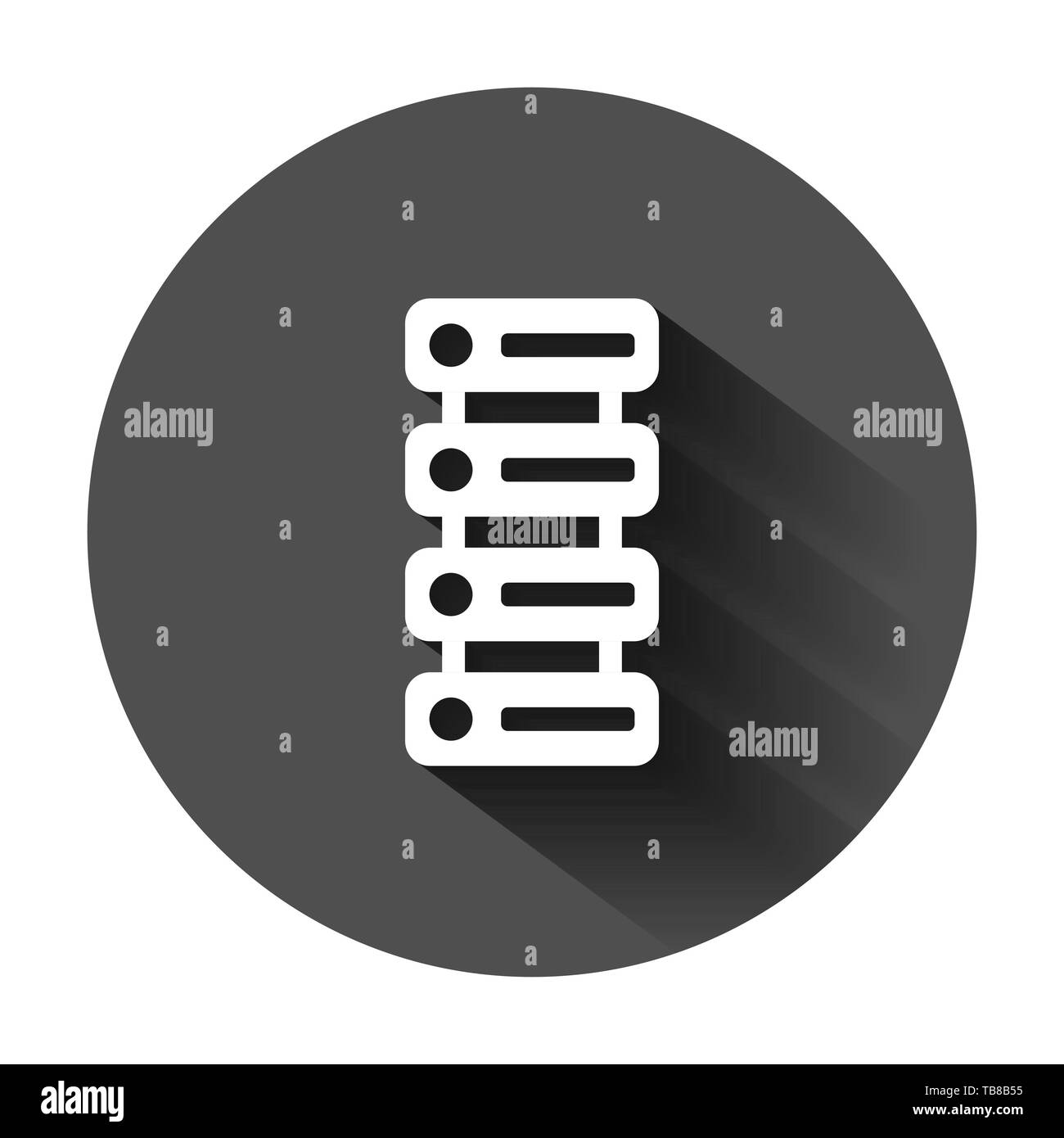 L'icône du centre de données dans un style plat. Server vector illustration sur fond noir avec l'ombre. Concept d'entreprise de sécurité. Illustration de Vecteur
