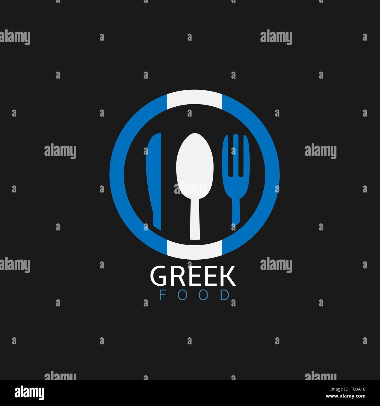 L'icône de l'alimentation grecque. Symbole du drapeau grec fourchette et couteau cuillère icons Illustration de Vecteur