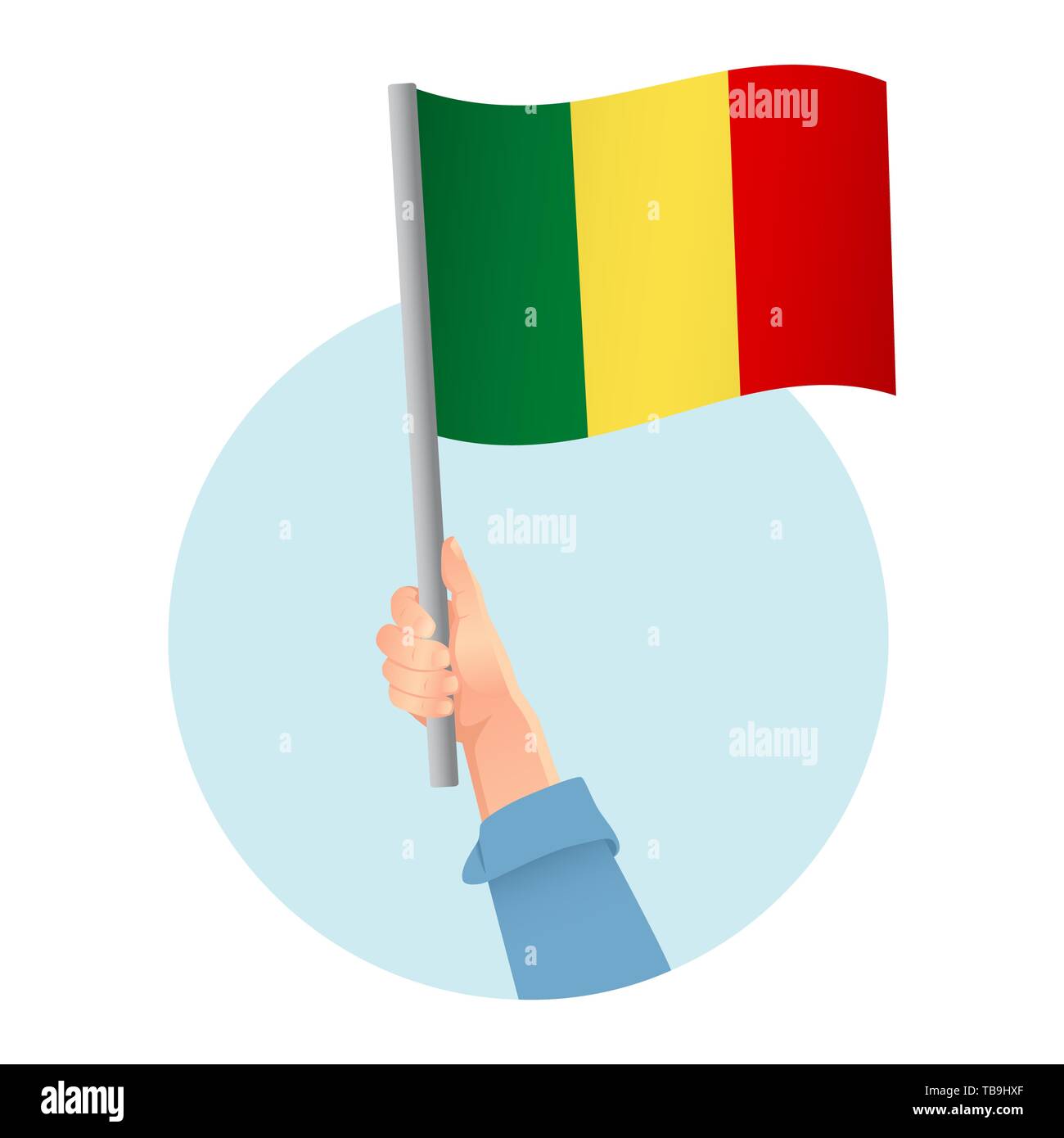 Mali drapeau dans la main. Contexte patriotique. Drapeau national du Mali illustration Banque D'Images