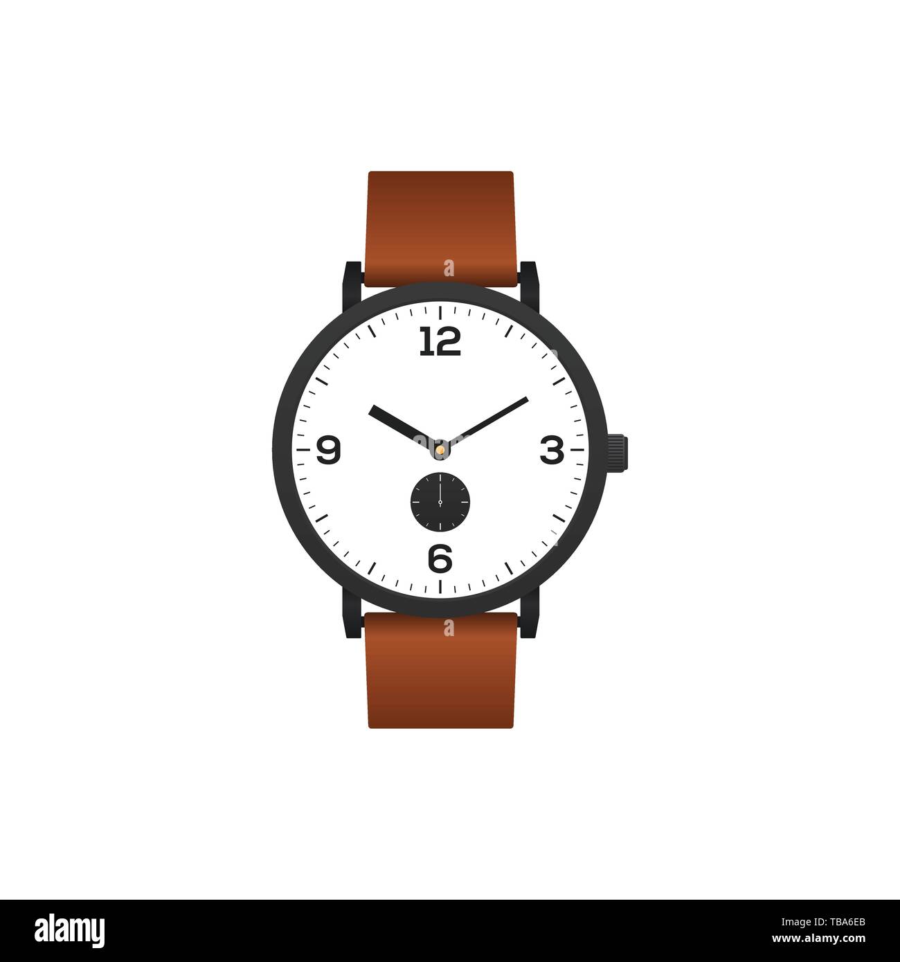 Montre classique avec bracelet en cuir brun isolé sur fond blanc, vector illustration Illustration de Vecteur