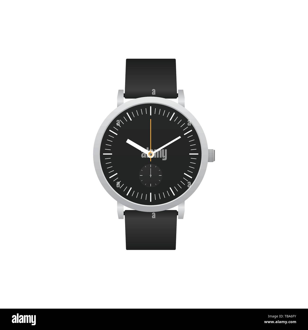 Montre classique avec bracelet en cuir noir isolé sur fond blanc, vector illustration Illustration de Vecteur
