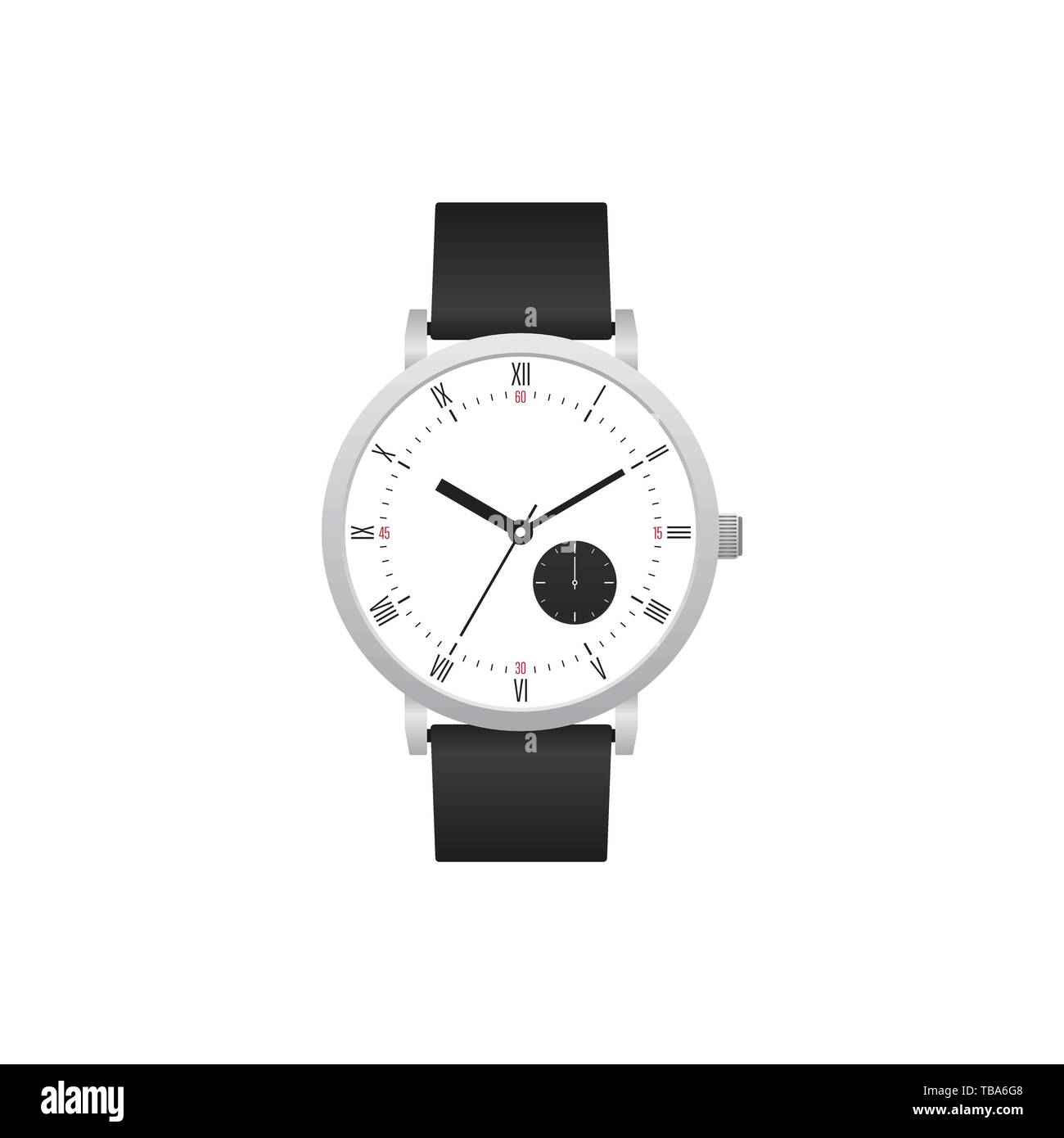 Montre classique avec bracelet en cuir noir isolé sur fond blanc, vector illustration Illustration de Vecteur