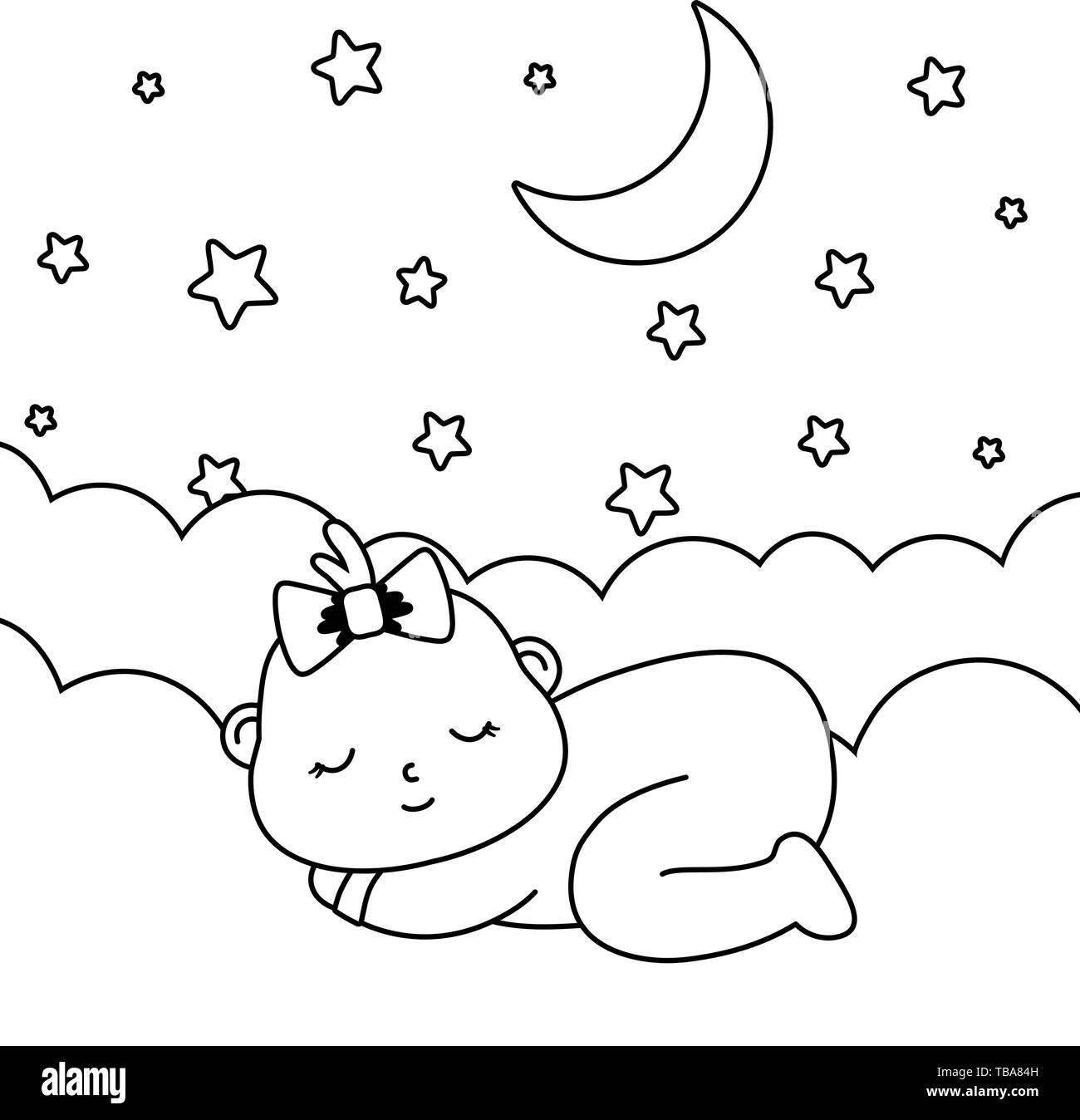 Dormir Bebe Sur Un Nuage Avec Ciel Etoile Et La Lune Vector Illustration Graphic Design Image Vectorielle Stock Alamy