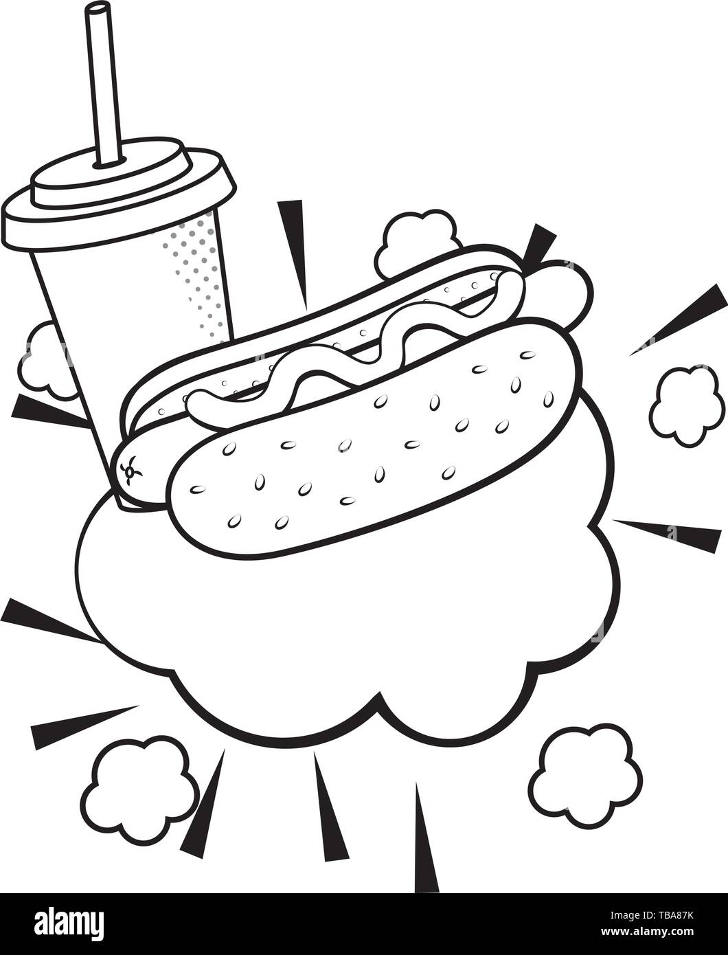 Hot dog avec soda pop art coupe papier noir et blanc vector illustration graphic design Illustration de Vecteur