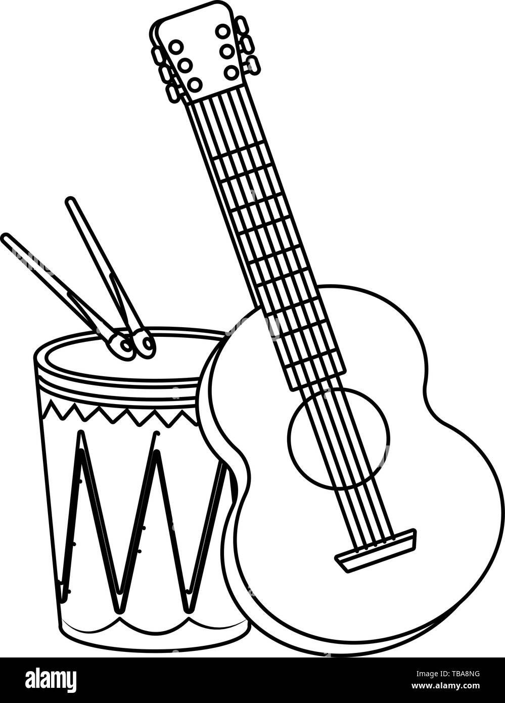La guitare avec tambour et baguettes instruments de musique isolet vector  illustration graphic design Image Vectorielle Stock - Alamy