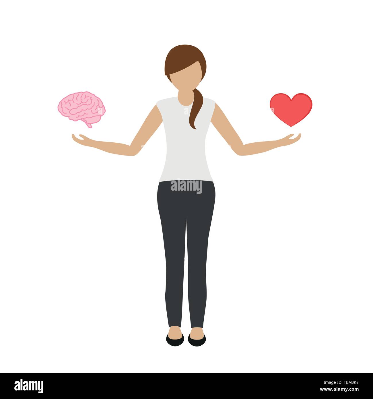 Femme dans un cerveau et coeur dans l'autre main vector illustration EPS10 Illustration de Vecteur