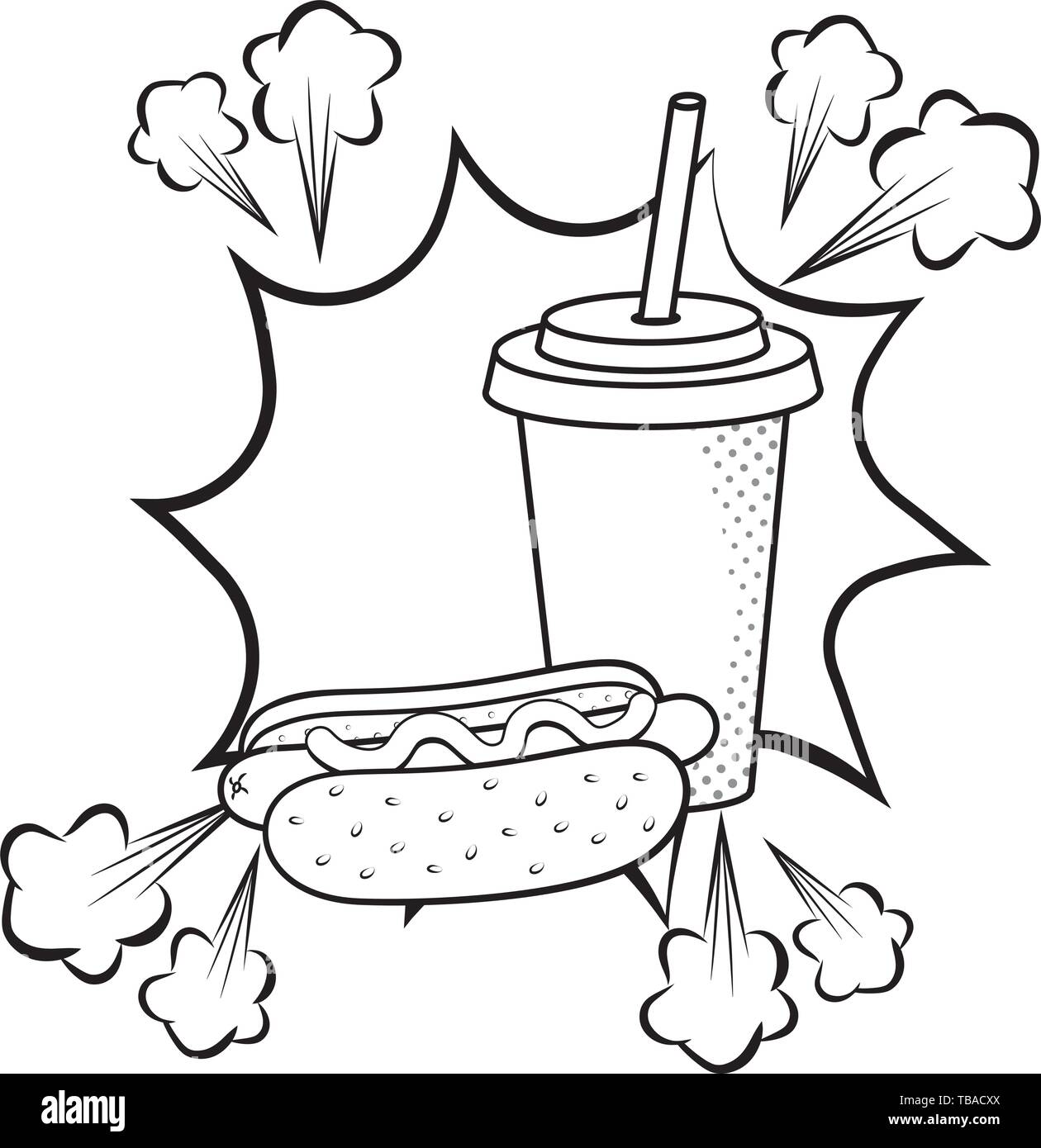 Hot dog avec soda pop art coupe papier noir et blanc vector illustration graphic design Illustration de Vecteur