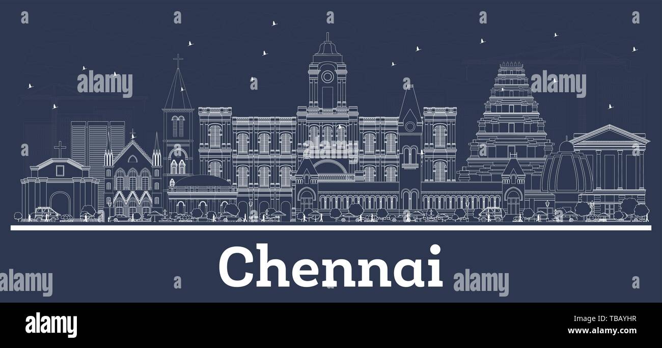 Contours Chennai Inde Ville avec des bâtiments blancs. Vector Illustration. Les voyages d'affaires et tourisme Concept avec l'architecture historique. Chennai. Illustration de Vecteur