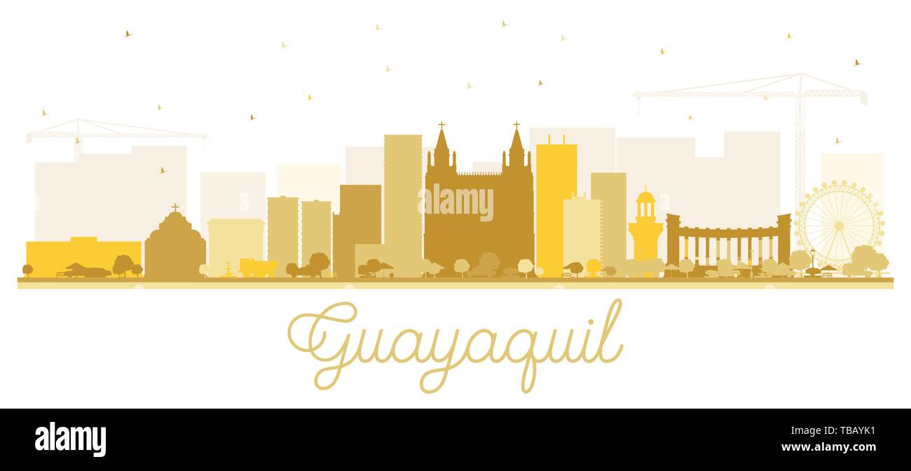 Guayaquil Equateur Ville avec des bâtiments d'or isolé sur blanc. Vector Illustration. Les voyages d'affaires et tourisme Concept. Illustration de Vecteur