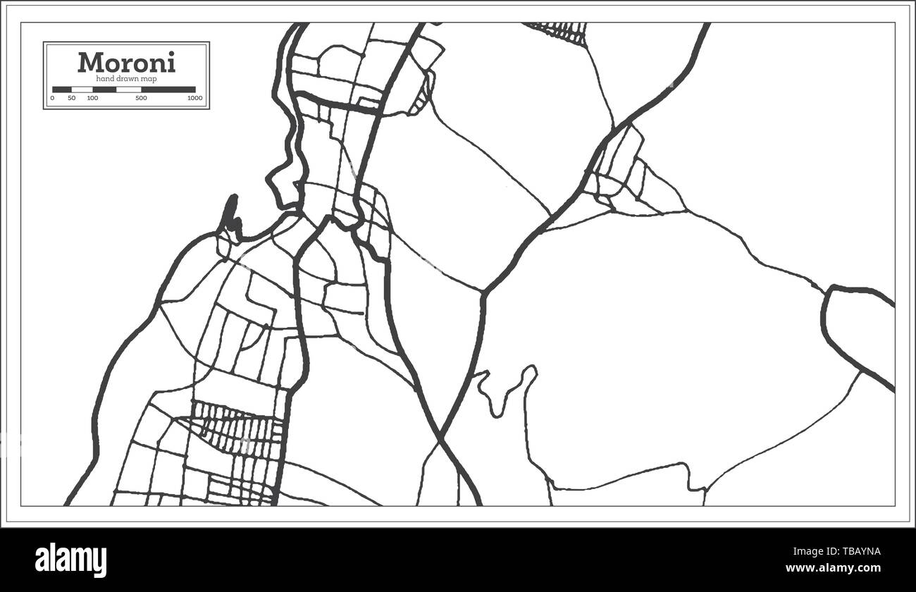 Moroni Comores La carte en noir et blanc. Vector Illustration. Une carte de Noël. Illustration de Vecteur