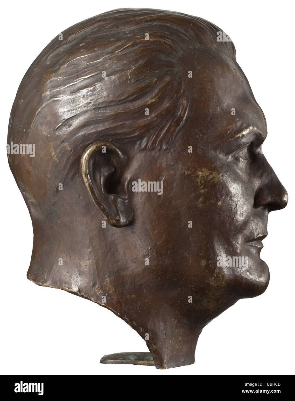 Hans Haffenrichter (1897 - 1981) - un buste sculpté d'Hermann Göring tête en bronze (sans la base), signé 'Haffenrichter' sur le bord droit du cou, la plaque de base avec foundry stamp 'H. Noack Berlin Friedenau'. Hauteur 37 cm. Haffenrichter et était un artiste recherché. En plus de sculptures qu'il a créé des dessins, aquarelles et peintures. Ses œuvres ont été exposées à la grande exposition d'art allemand en 1939, 1941 et 1943., historique, historique du 20e siècle, 1930, 1940, beaux-arts, l'art, NS, le National-socialisme, le Nazisme, Troisième Reich, l'Empire allemand, l'Allemagne, l'Nationa, Editorial-Use-seulement Banque D'Images
