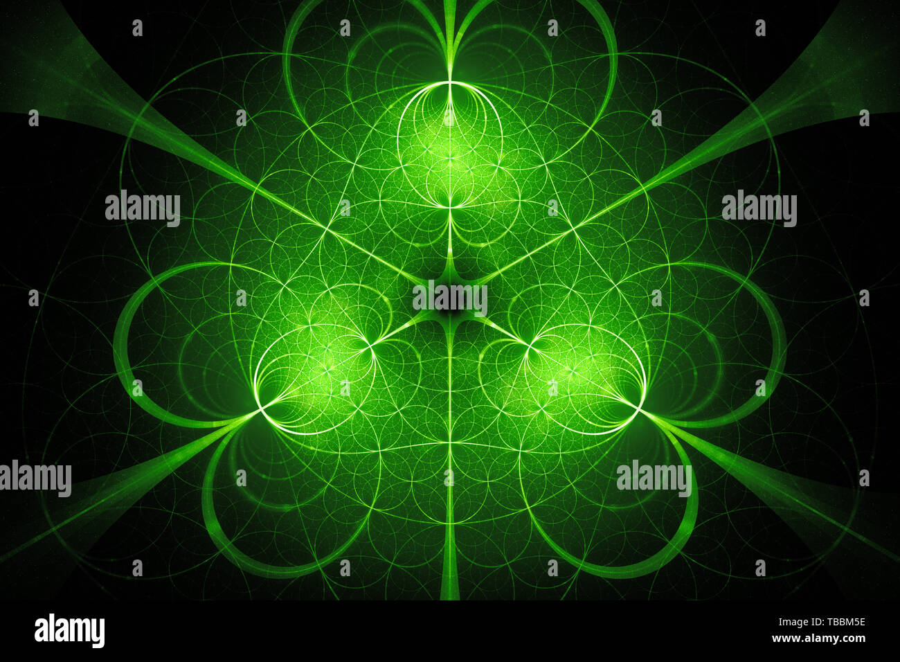 Hypertile lumineux vert fractale des cercles, générée par ordinateur résumé fond, 3D Rendering Banque D'Images