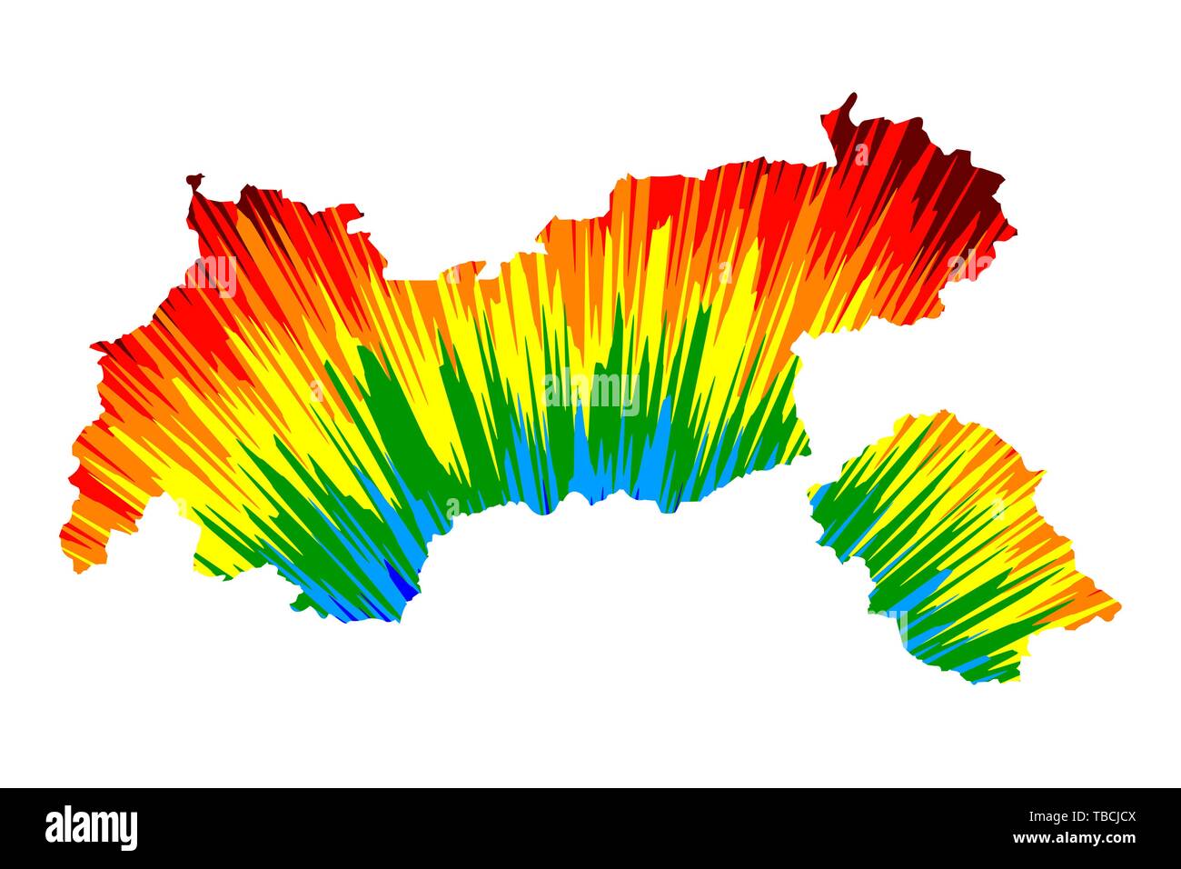 Tyrol (République d'Autriche, les Etats de l'Autriche) La carte est conçu rainbow abstract colorful pattern, Tyrol (état) map made of color explosion, Illustration de Vecteur