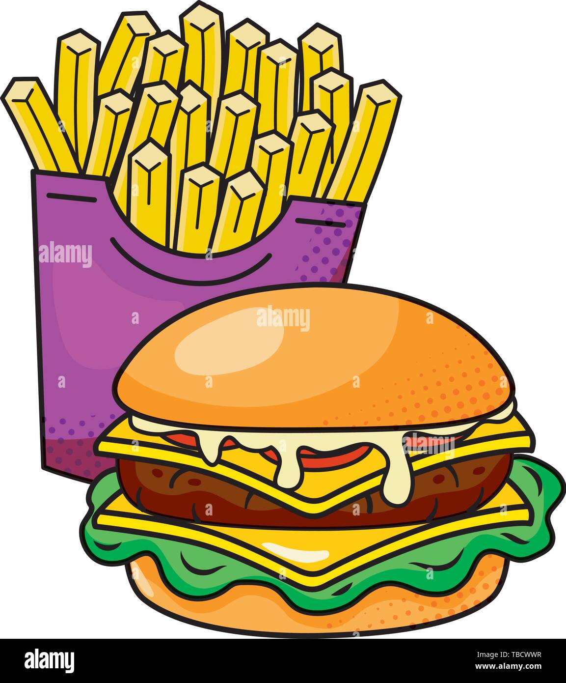 Hamburger et frites vecteur icône cartoon illustration graphic design ...